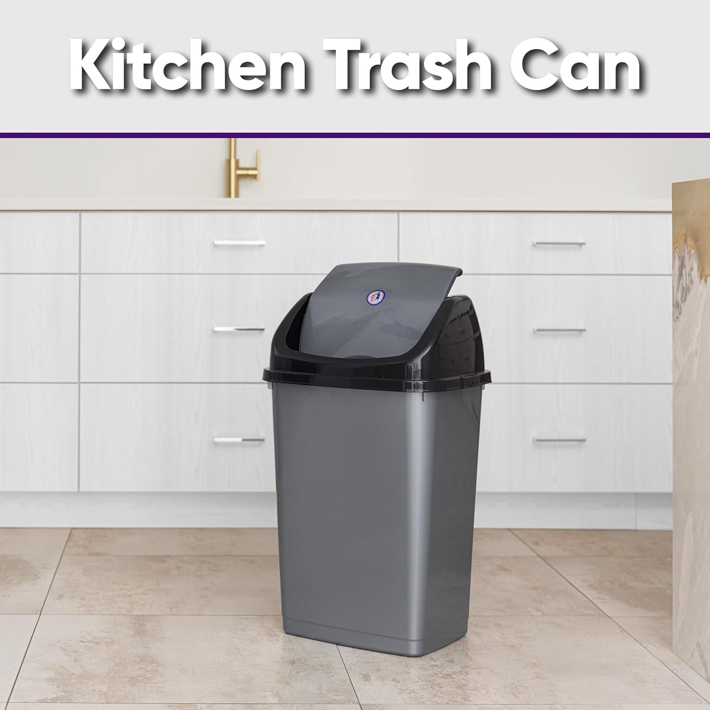 Superio Kitchen Trash Can 13 Gallon with Swing Lid, Plastic Tall Garbage Can Outdoor and Indoor