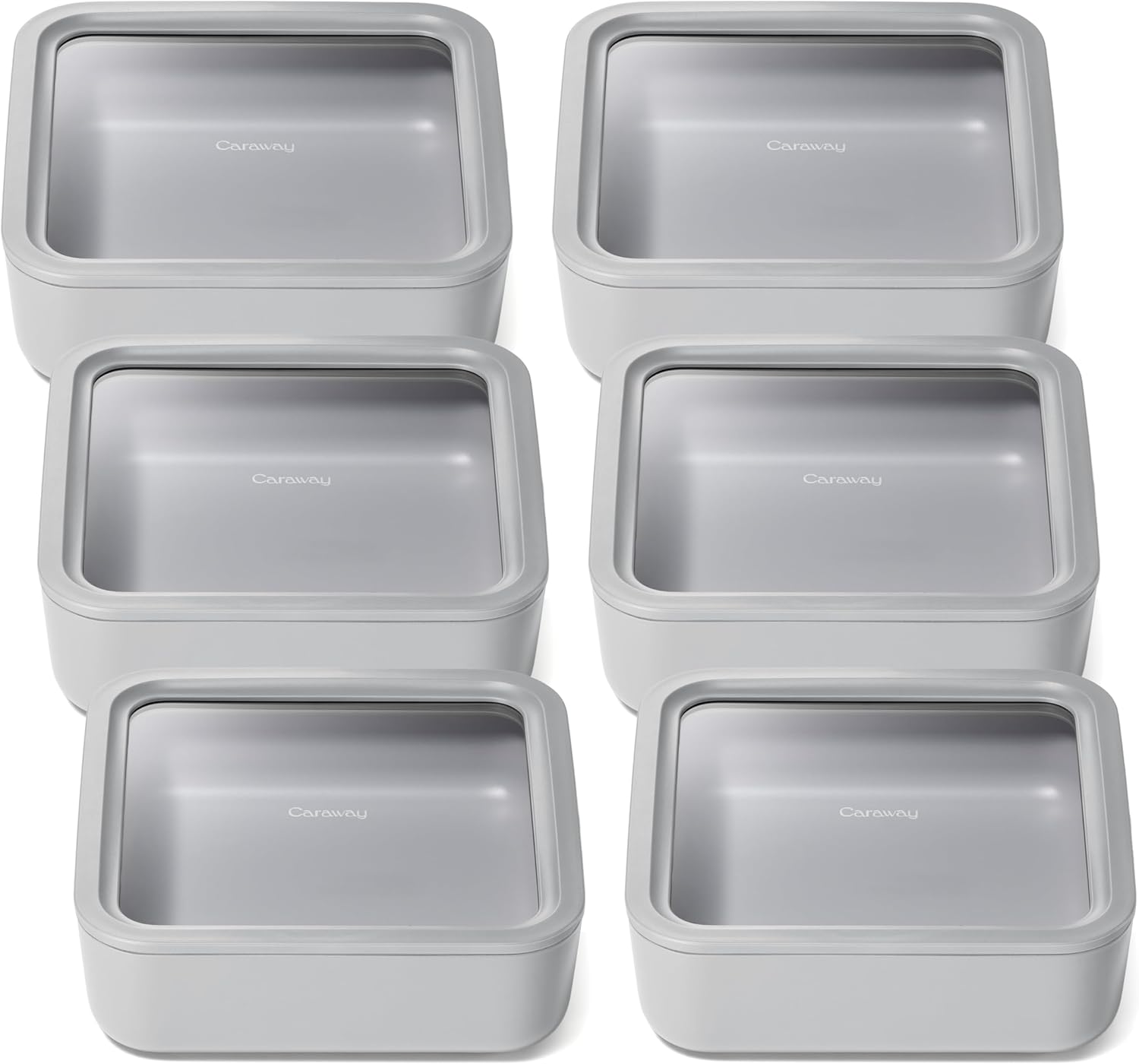 Caraway 6pc Glass Food Storage Set – 10 Cup Food Containers (6) - Ceramic Coated - Non Toxic, Non