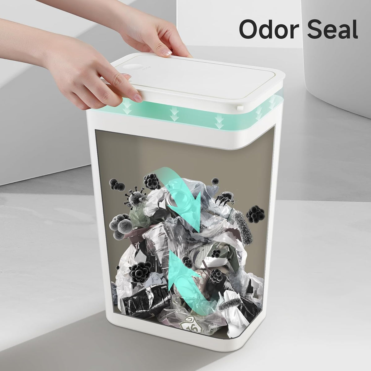 TIPGO Bathroom Trash Can with Lid, 4 Gallon / 15 Liter Small Garbage Can, Press Top Bin, Plastic
