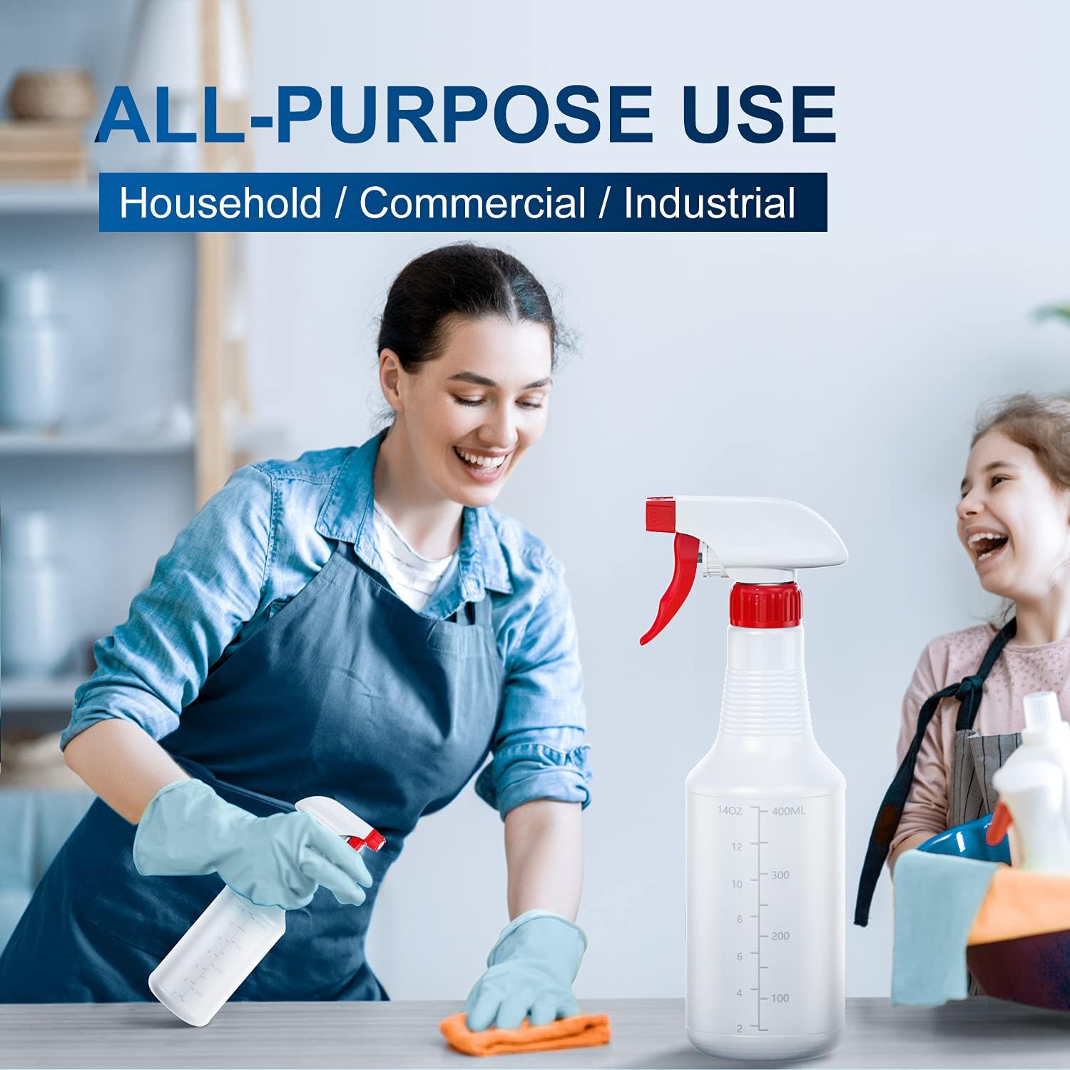 Veco Spray Bottle (5 Pack,16 Oz) with Measurements and Adjustable Nozzle(Mist & Stream Mode), HDPE