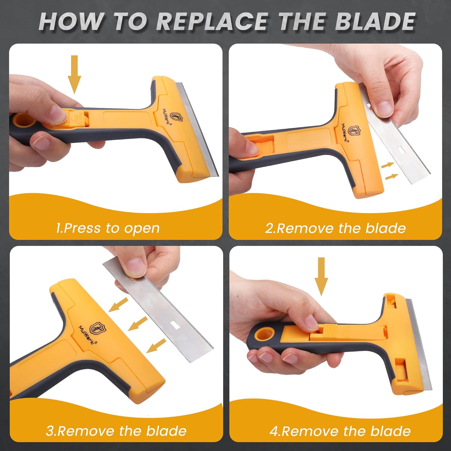 MulWark Razor Blade Scraper Tool Set, 3-Piece with 30 Replacement Blades - Heavy-Duty Cleaning