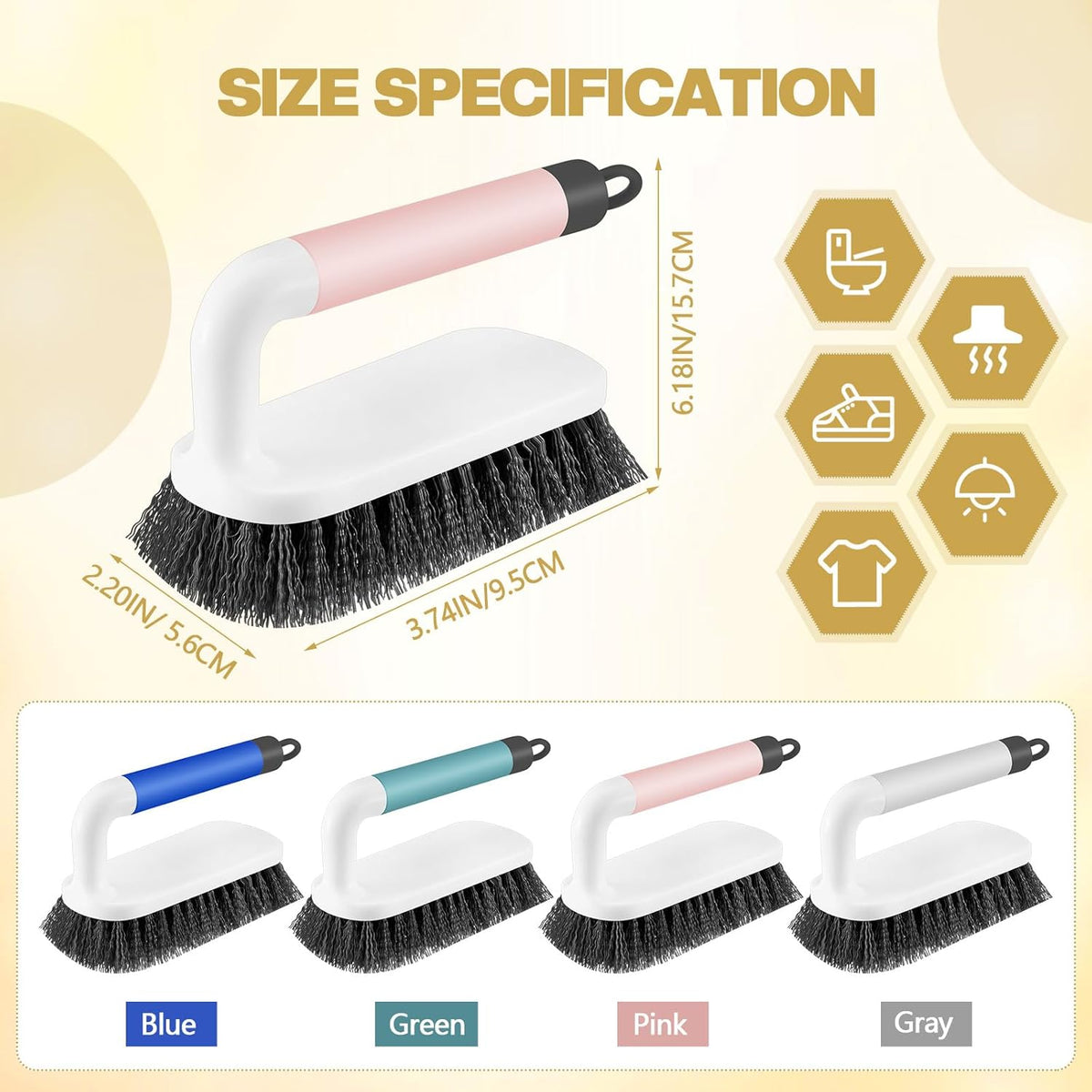 16 Pack Scrub Brush Heavy Duty Cleaning Brushes with Handle Stiff Bristles Scrub Brush Bulk for