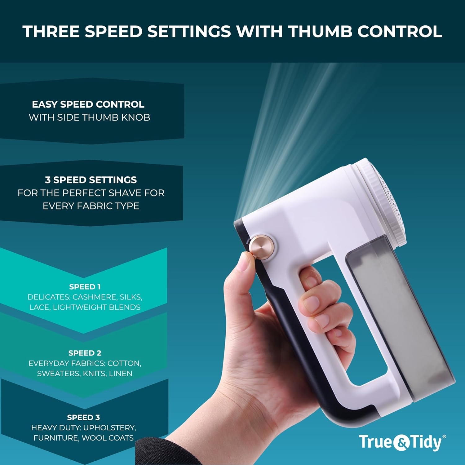 True & Tidy XL Rechargeable Fabric Shaver with Light, 6-Leaf Steel Blades, 3-Speed Motor, LED