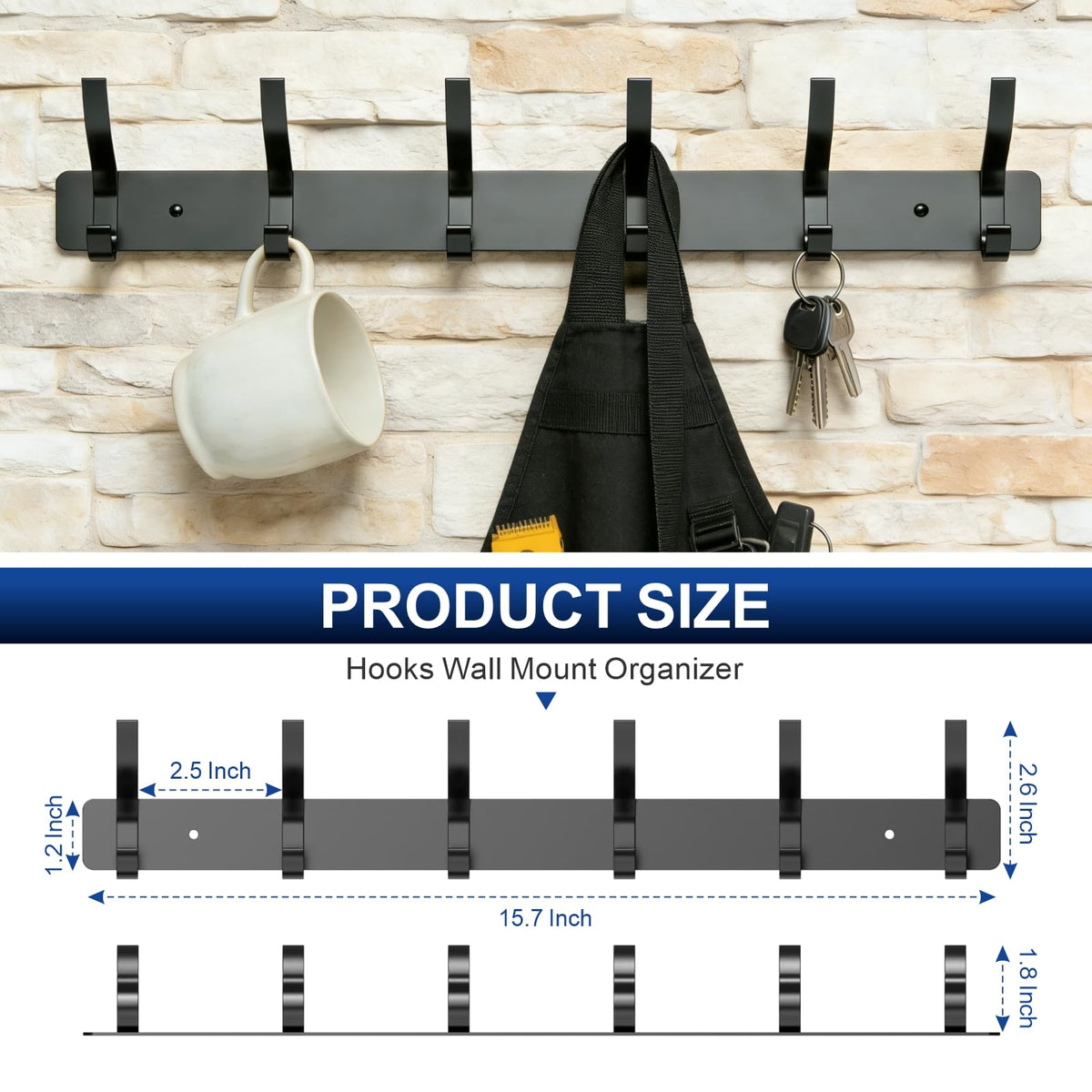 ZBDPOVT Wall Mounted Coat Rack, 6 Hooks for Hanging Clothes, Black, 2-Pack