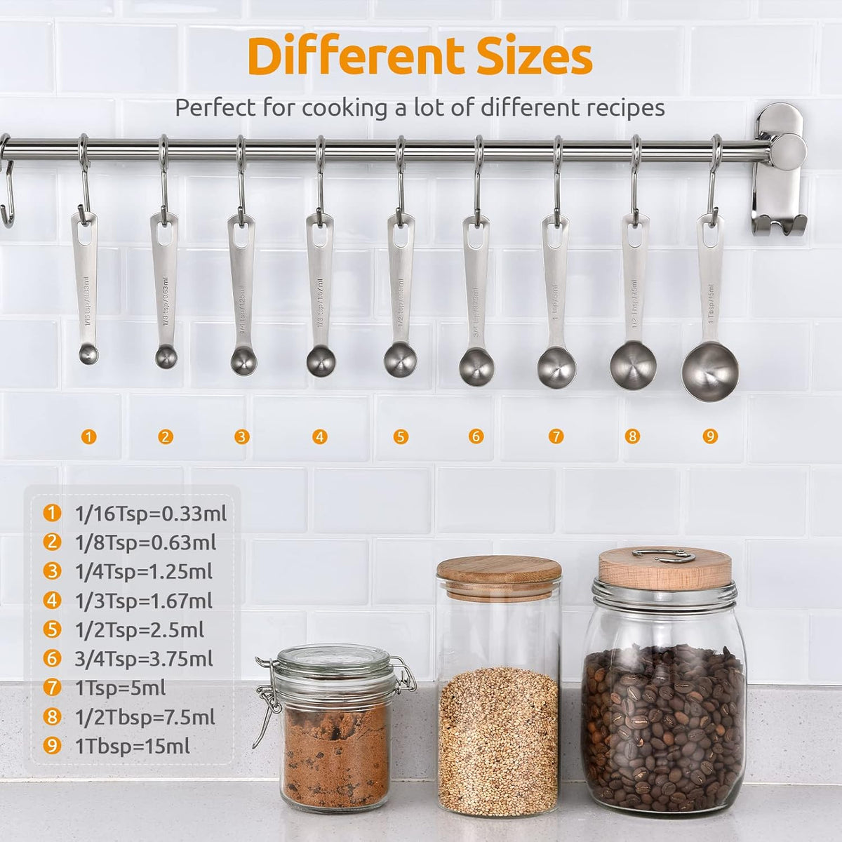 Measuring Spoons: U-Taste 18/8 Stainless Steel Measuring Spoons Set of 9 Piece: 1/16 TSP, 1/8 TSP