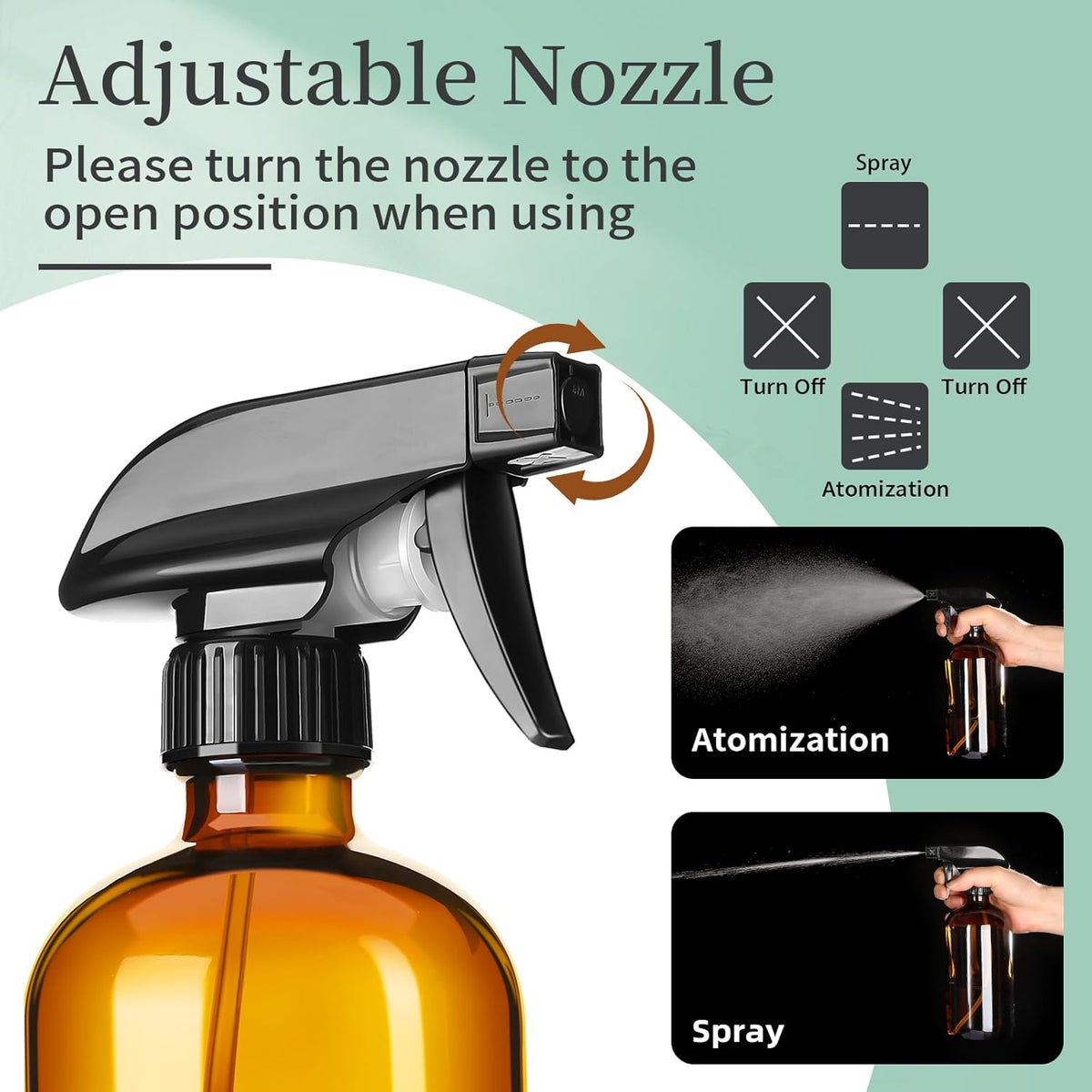 16oz Amber Glass Spray Bottles,4 Pack Glass Spray Bottles Refillable Empty Bottle with Adjustable
