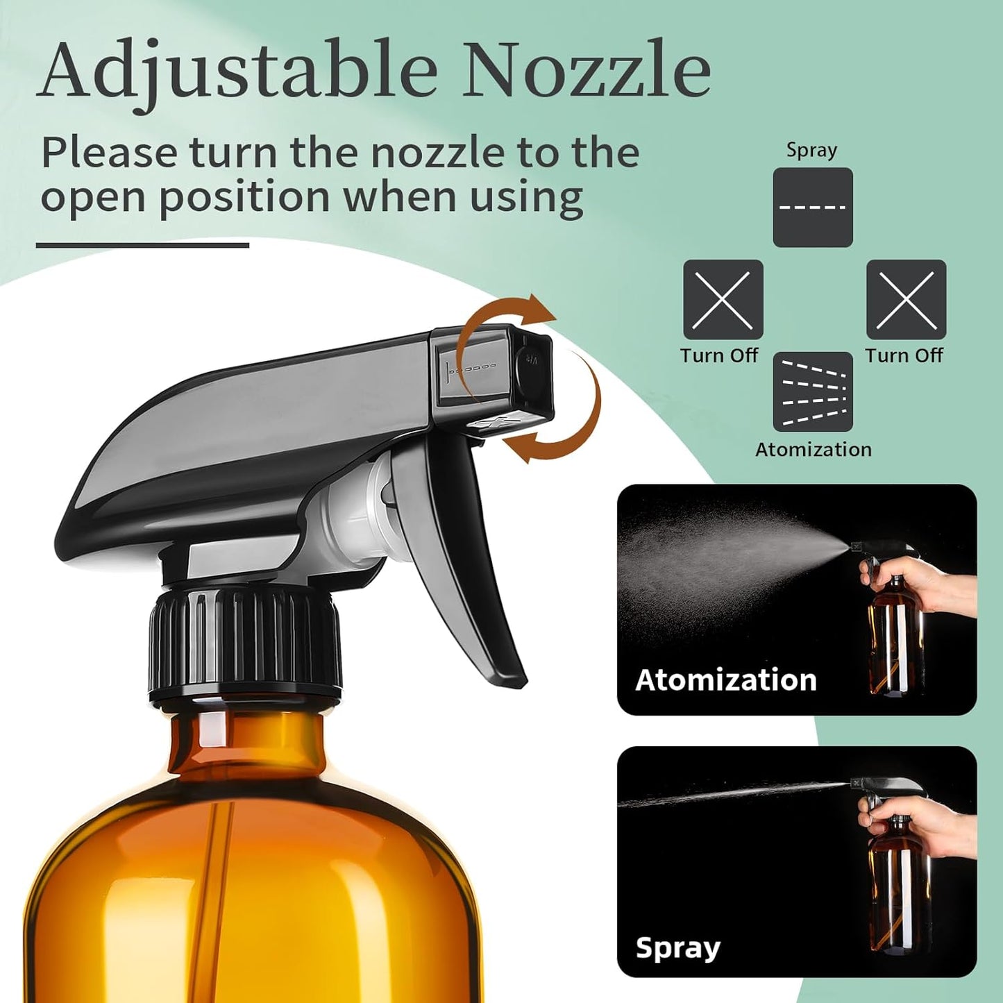 8oz Amber Glass Spray Bottles,6 Pack Glass Spray Bottles Refillable Empty Bottle with Adjustable