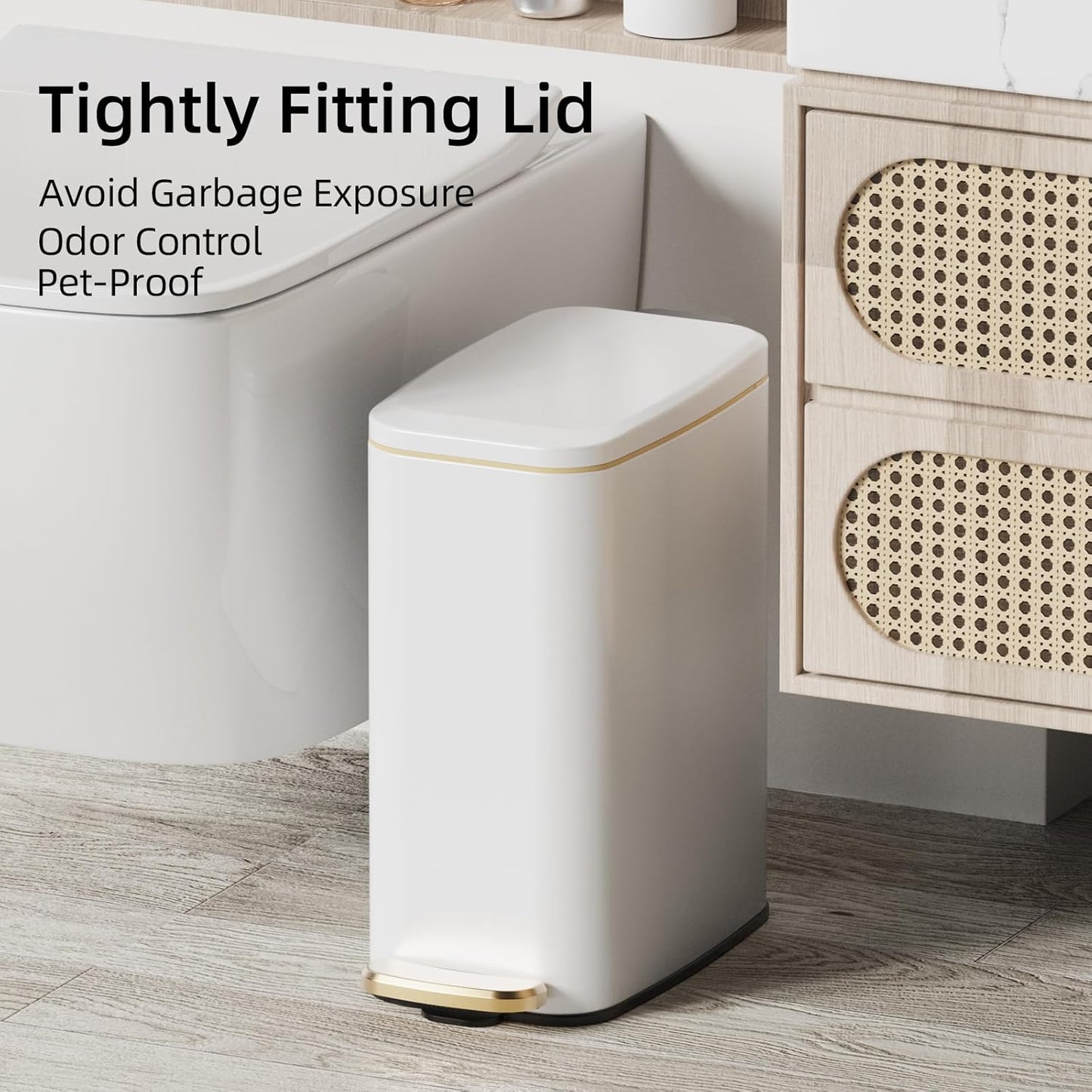 KUK Slim Bathroom Trash Can with Lid, 1.6 Gal / 6L Stainless Steel Small Garbage Bin with