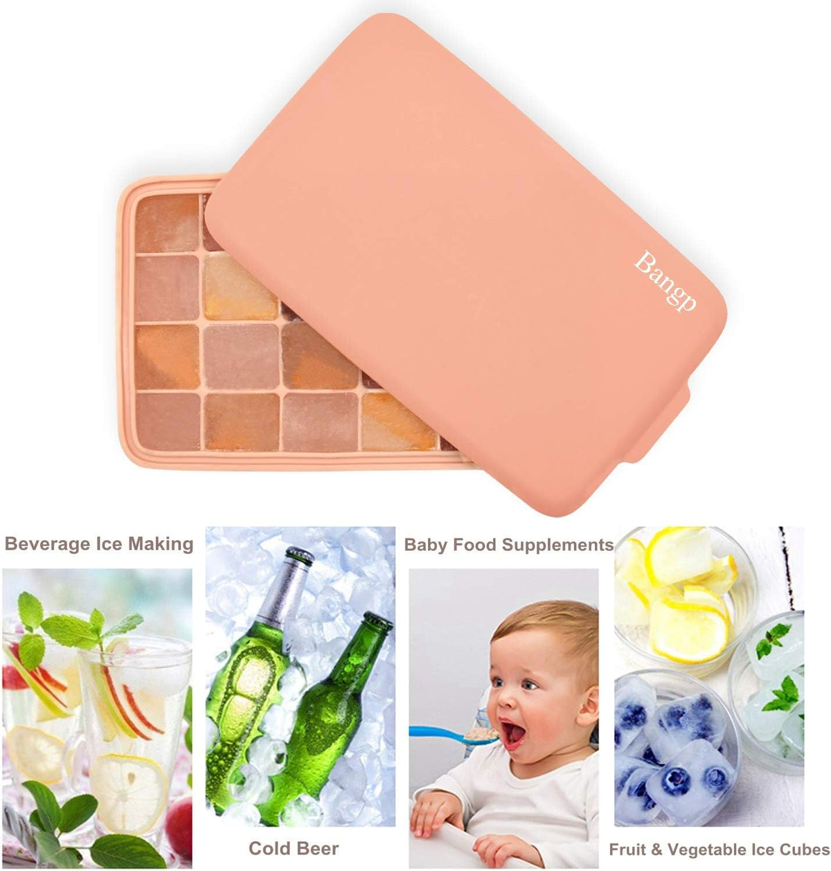 Bangp Premium Ice Cube Trays 2 Pack,Easy-Release Silicone Ice Cube Tray,24 Ice Cube Trays for