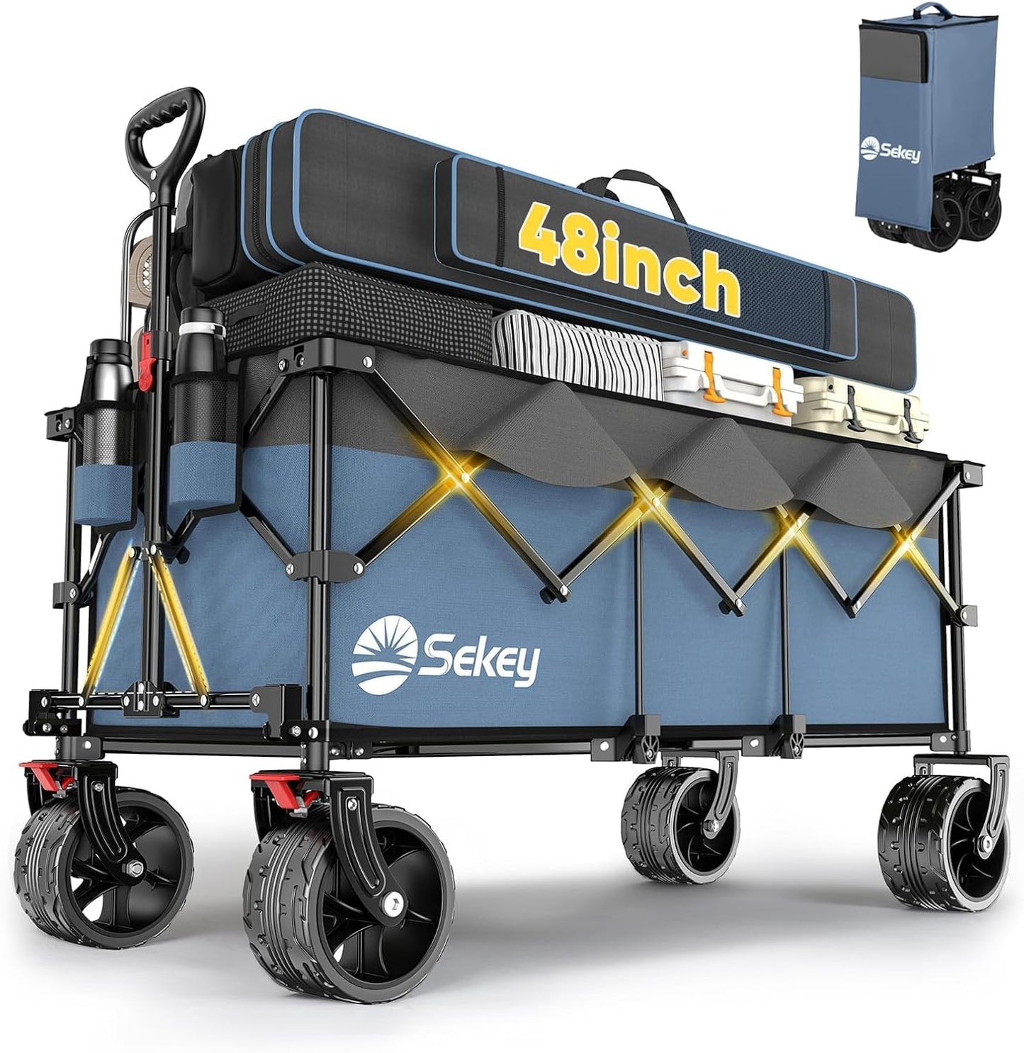Sekey 48''L Collapsible Foldable Extended Wagon with 440lbs Weight Capacity, Heavy Duty 300L