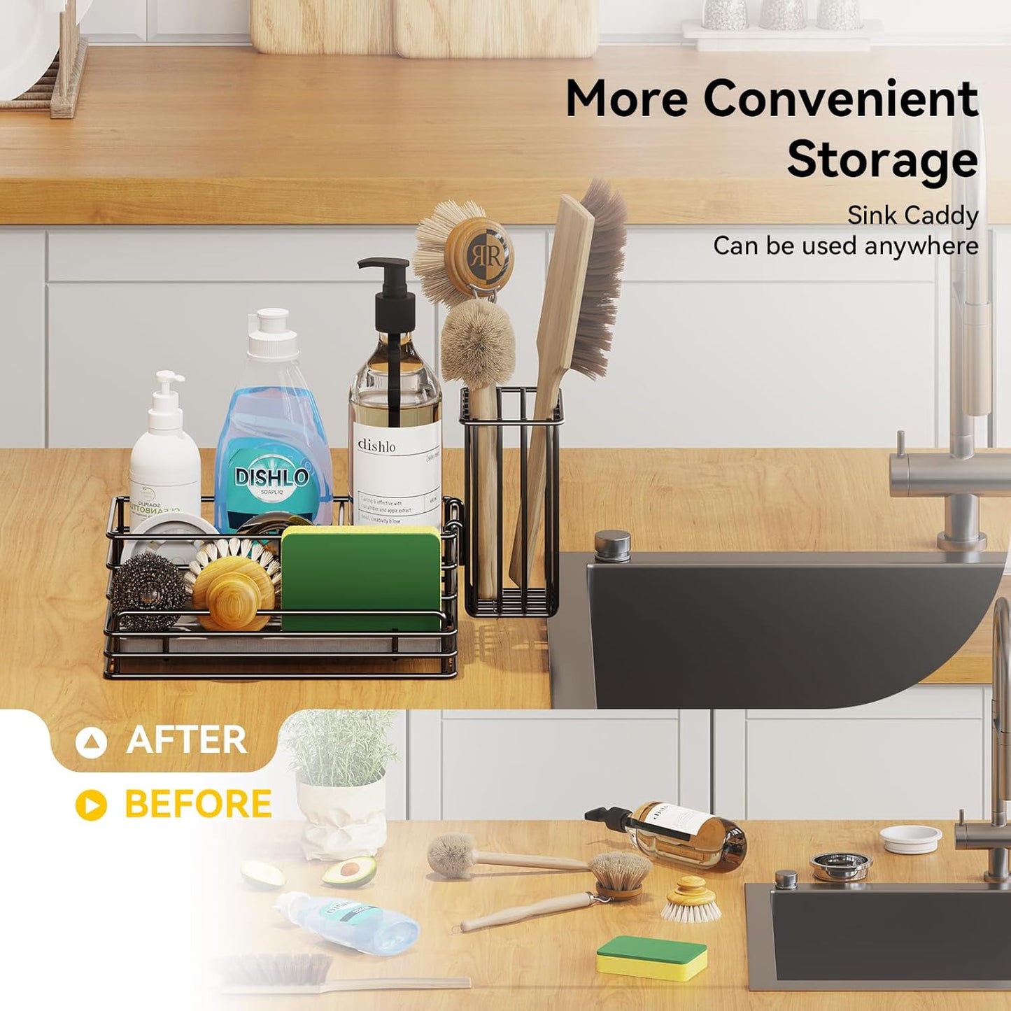 Yofidra Kitchen Sink Caddy: Sink Sponge with Instant Drying Stone, Metal Stainless Steel Dish