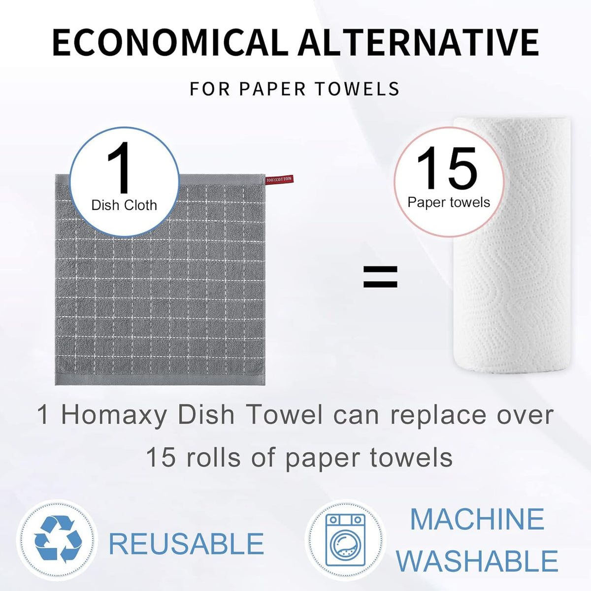 Homaxy 100% Cotton Terry Kitchen Dish Cloths, Ultra Soft and Absorbent Dish Towels for Kitchen