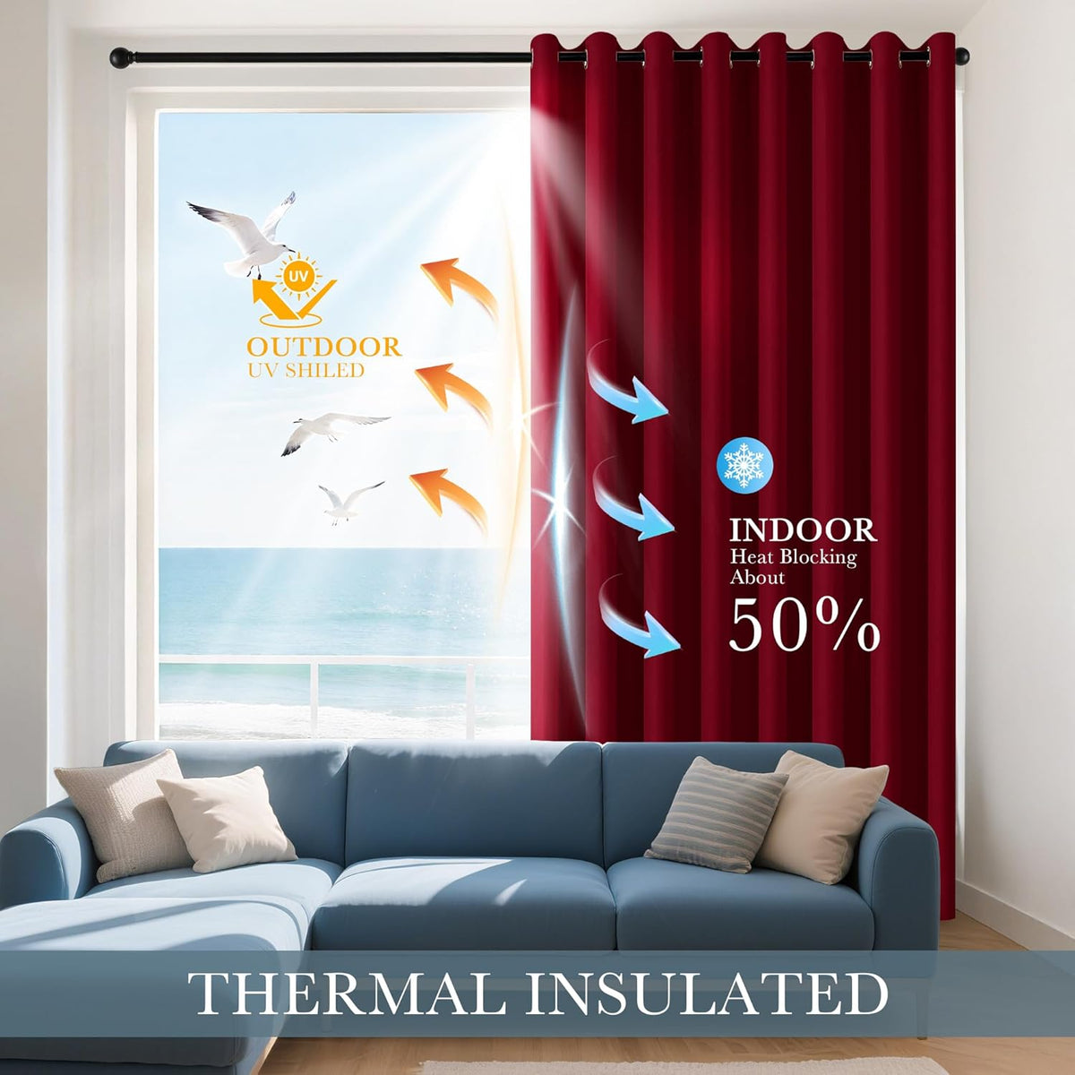 PONY DANCE Blackout Curtains for Bedroom - Double Pieces Thermal Insulated Drapes Noise Reducing