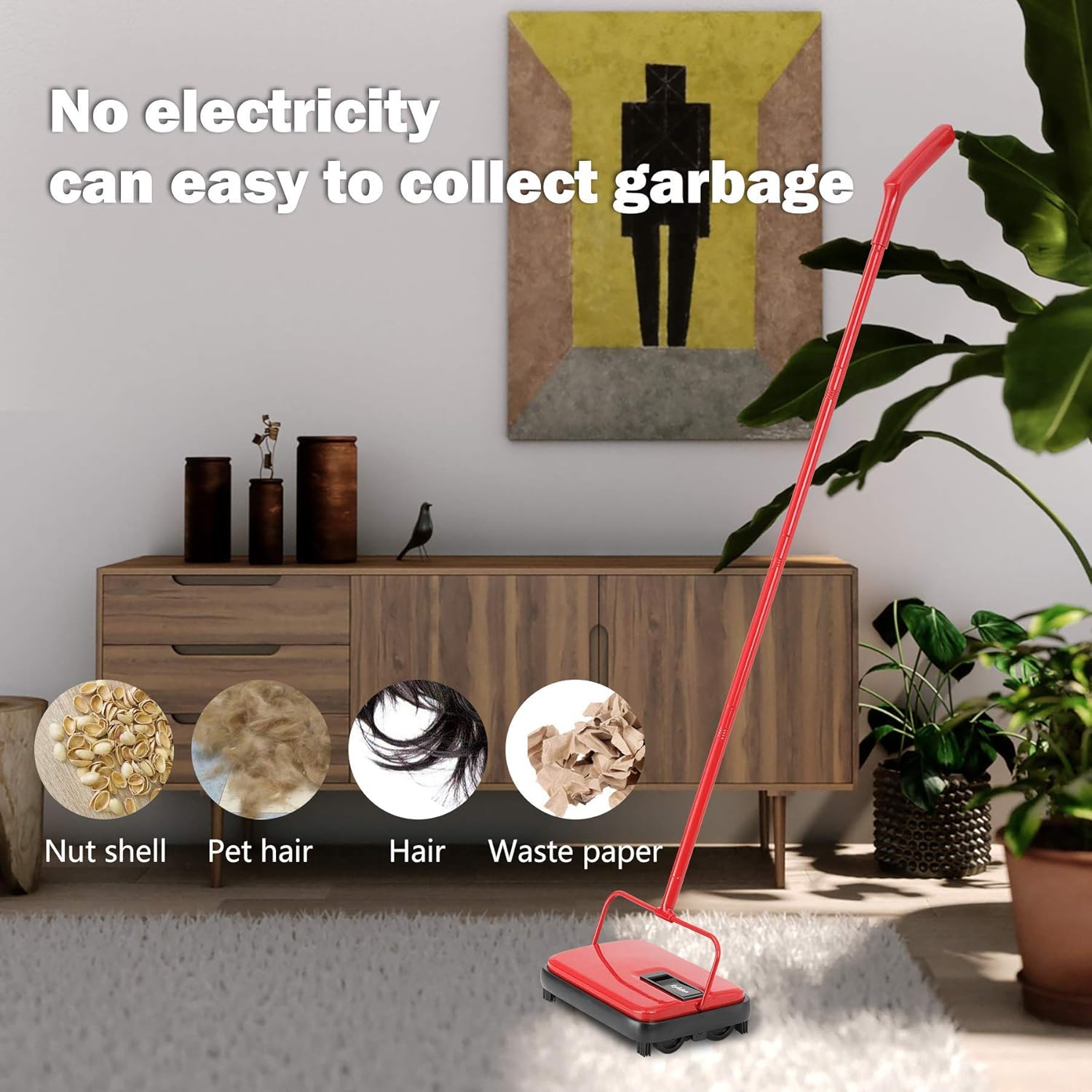 Eyliden Carpet Sweeper, Mini Size Lightweight Hand Push - No Noise, Non-Electric, Easy Manual