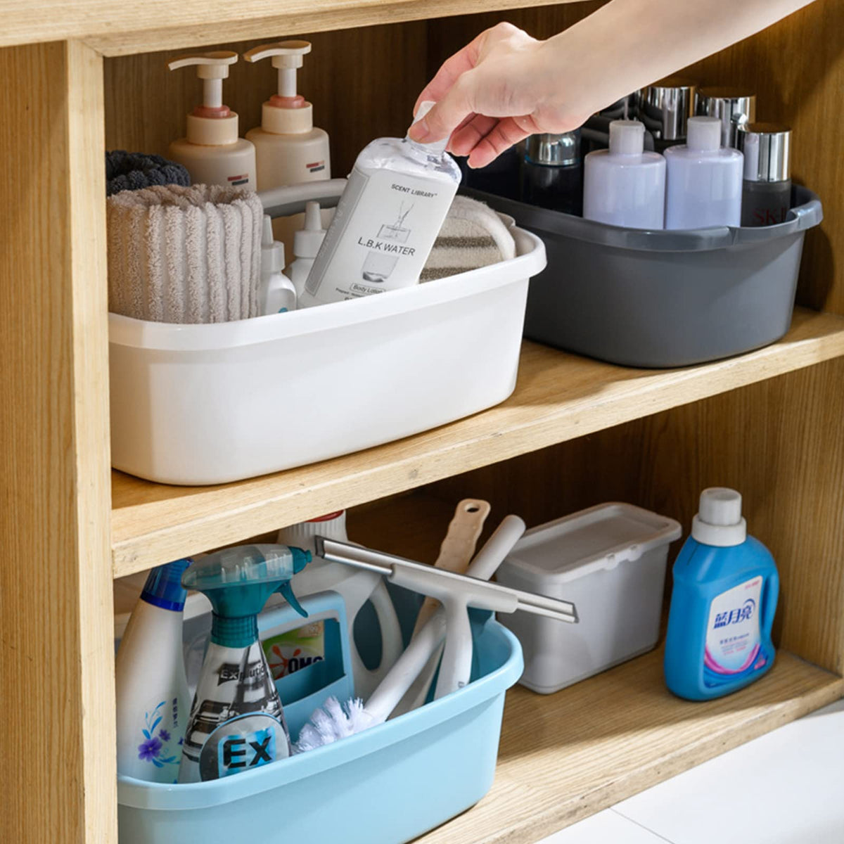 Large Cleaning Supplies Caddy Portable Shower Basket Supply Organizer with Handle Plastic Bucket