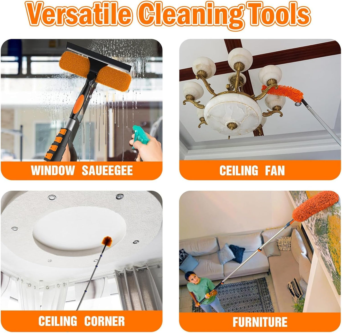 26FT High Reach Duster Cleaning Kit with Extension Pole, High Ceiling Fan Cleaner Duster Tool for