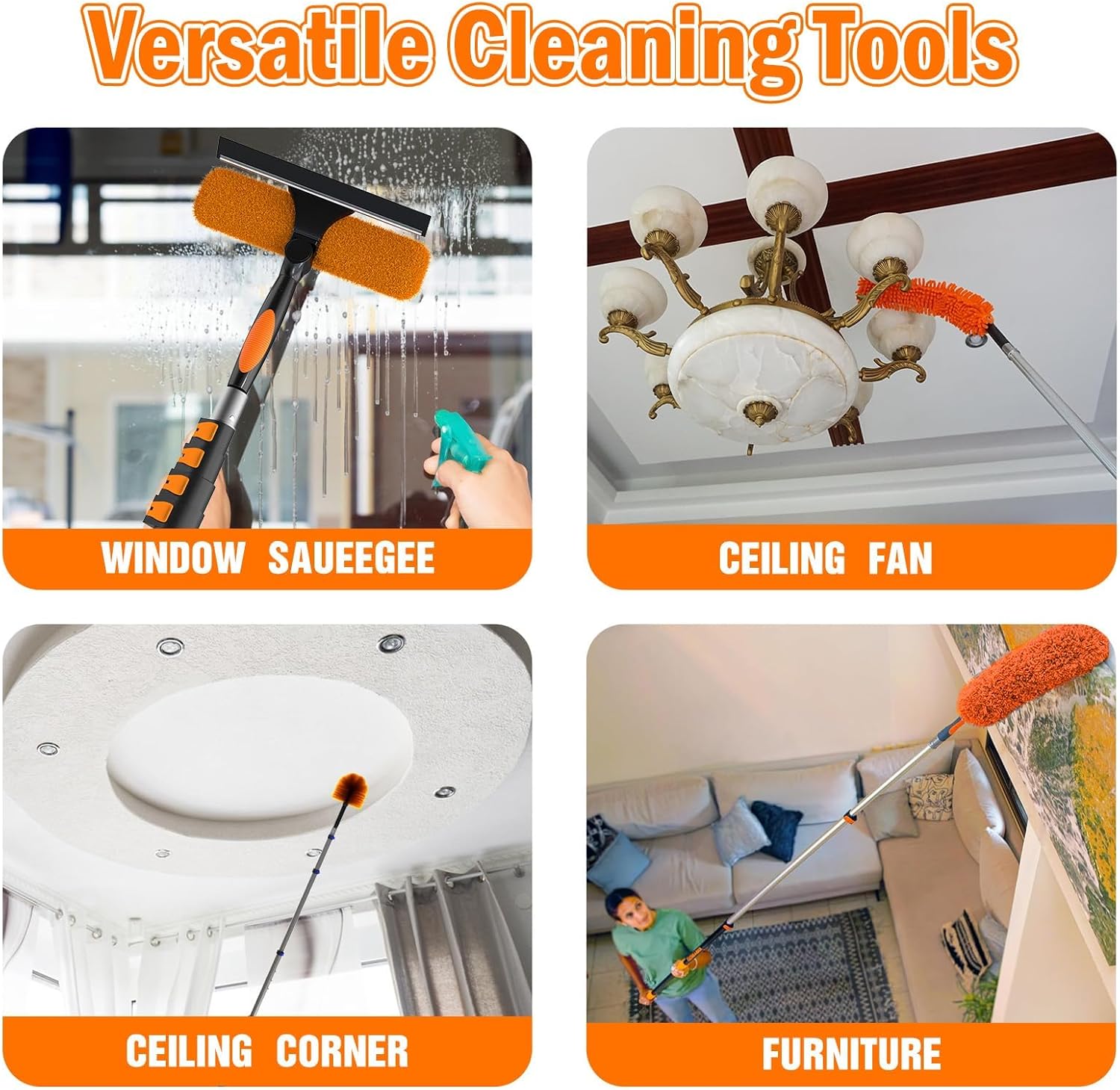 26FT High Reach Duster Cleaning Kit with Extension Pole, High Ceiling Fan Cleaner Duster Tool for