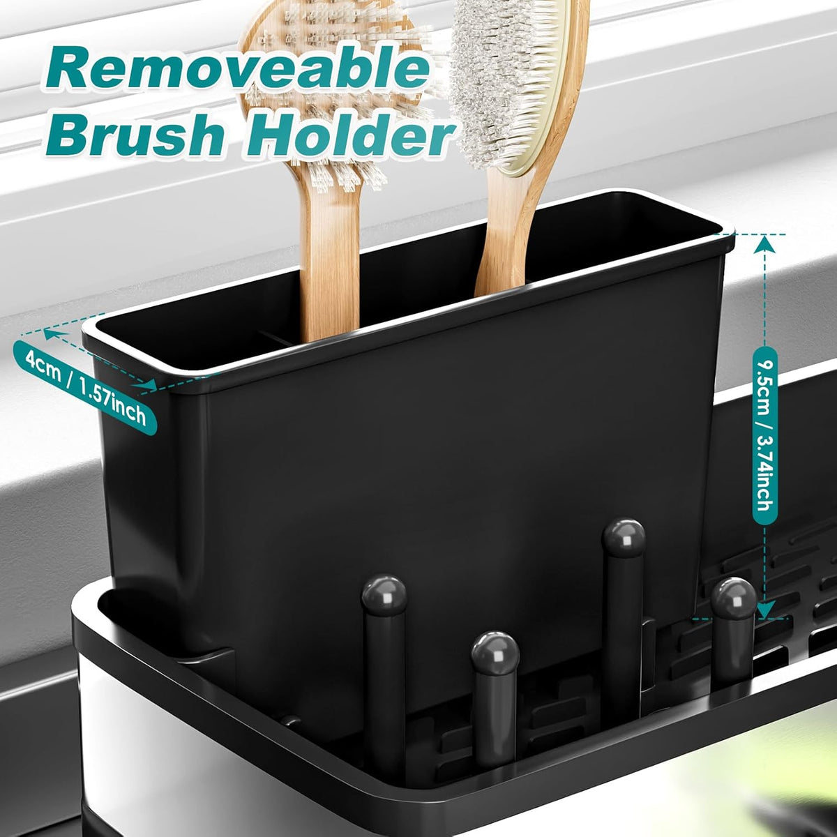 Stainless Steel Sink Caddy, Sponge Holder for Kitchen Sink with Brush Holder & Dishcloth Rack
