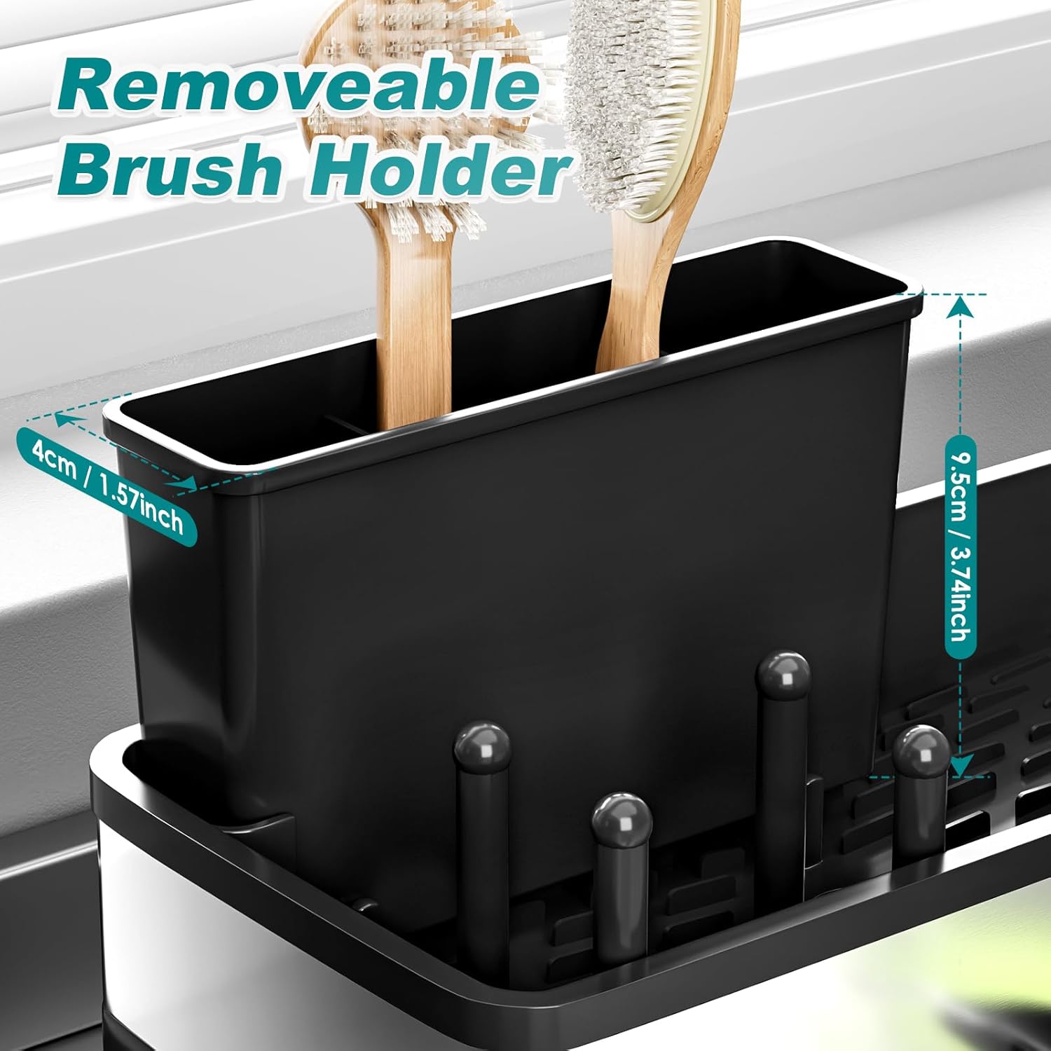 Stainless Steel Sink Caddy, Sponge Holder for Kitchen Sink with Brush Holder & Dishcloth Rack