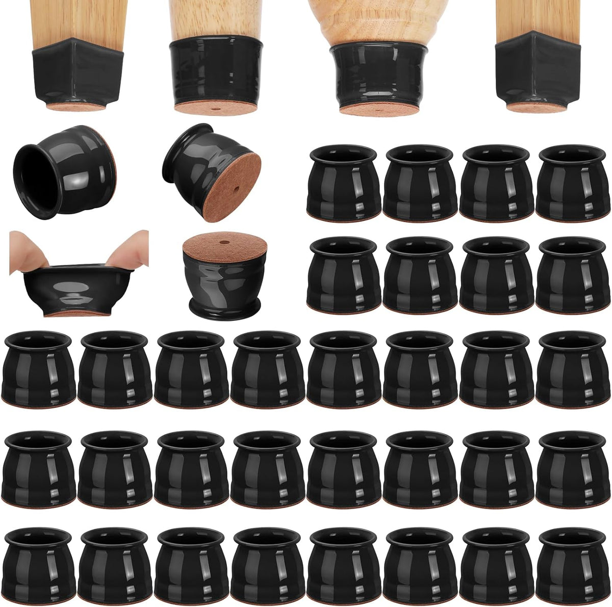 CHUNZEXI 32 Pack Chair Leg Floor Protectors for Hardwood Floors, Silicone Felt Covers Pads Caps