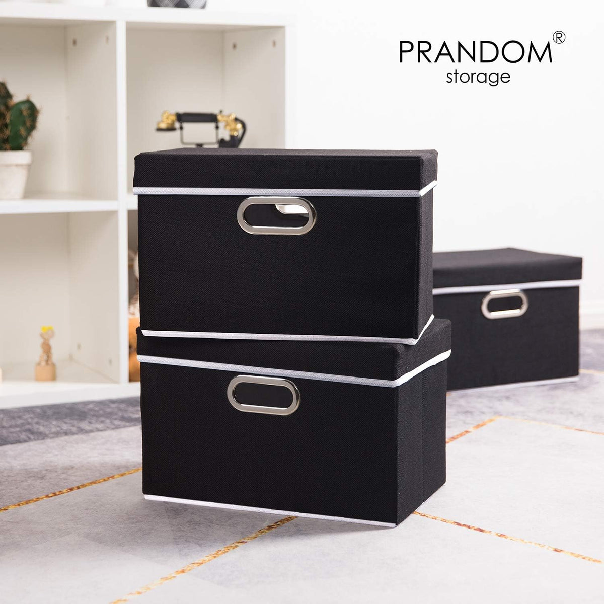 PRANDOM Foldable Storage Box with Lid [3-Pack] Fabric Collapsible Storage Bin Organizer Container