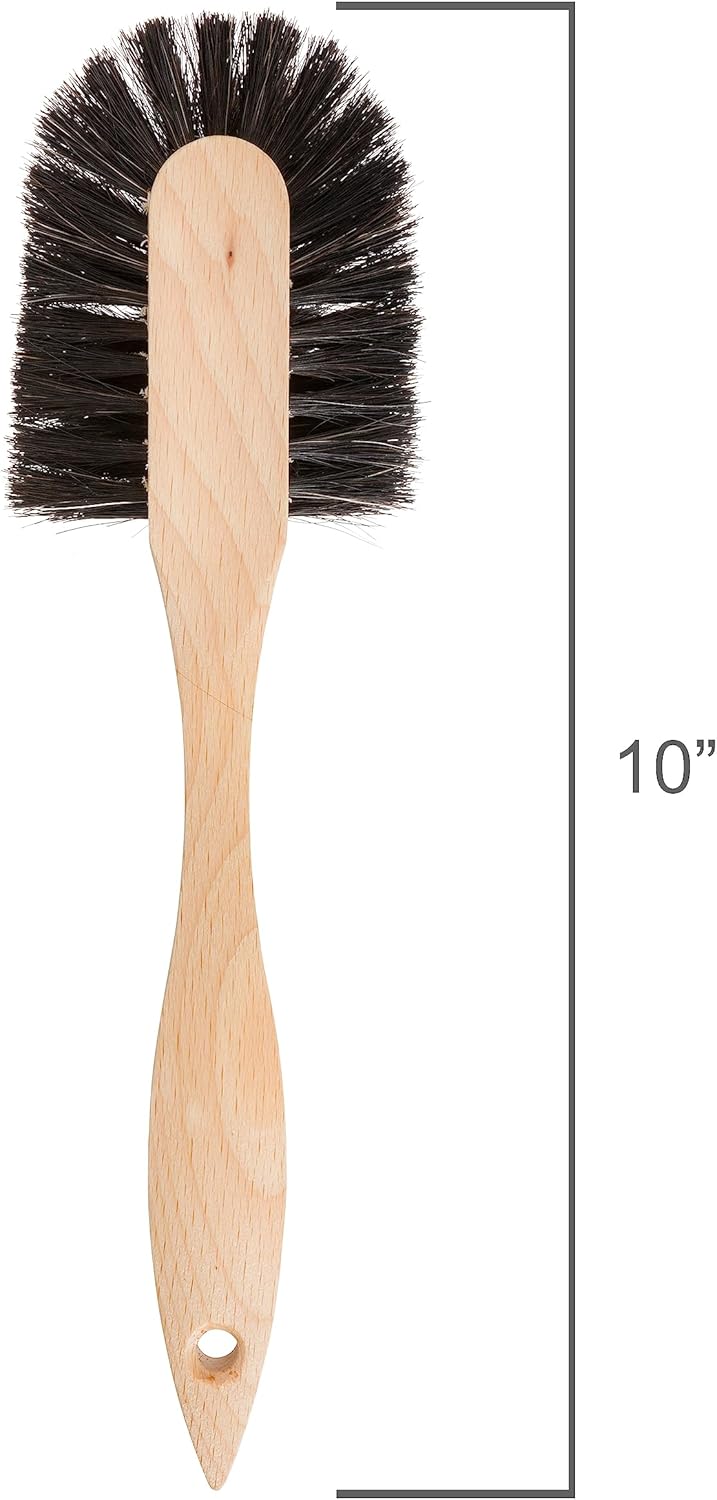 Redecker Oiled Beechwood Dish Brush with Curved Handle and Black Horsehair, 10-1/2-Inches Long