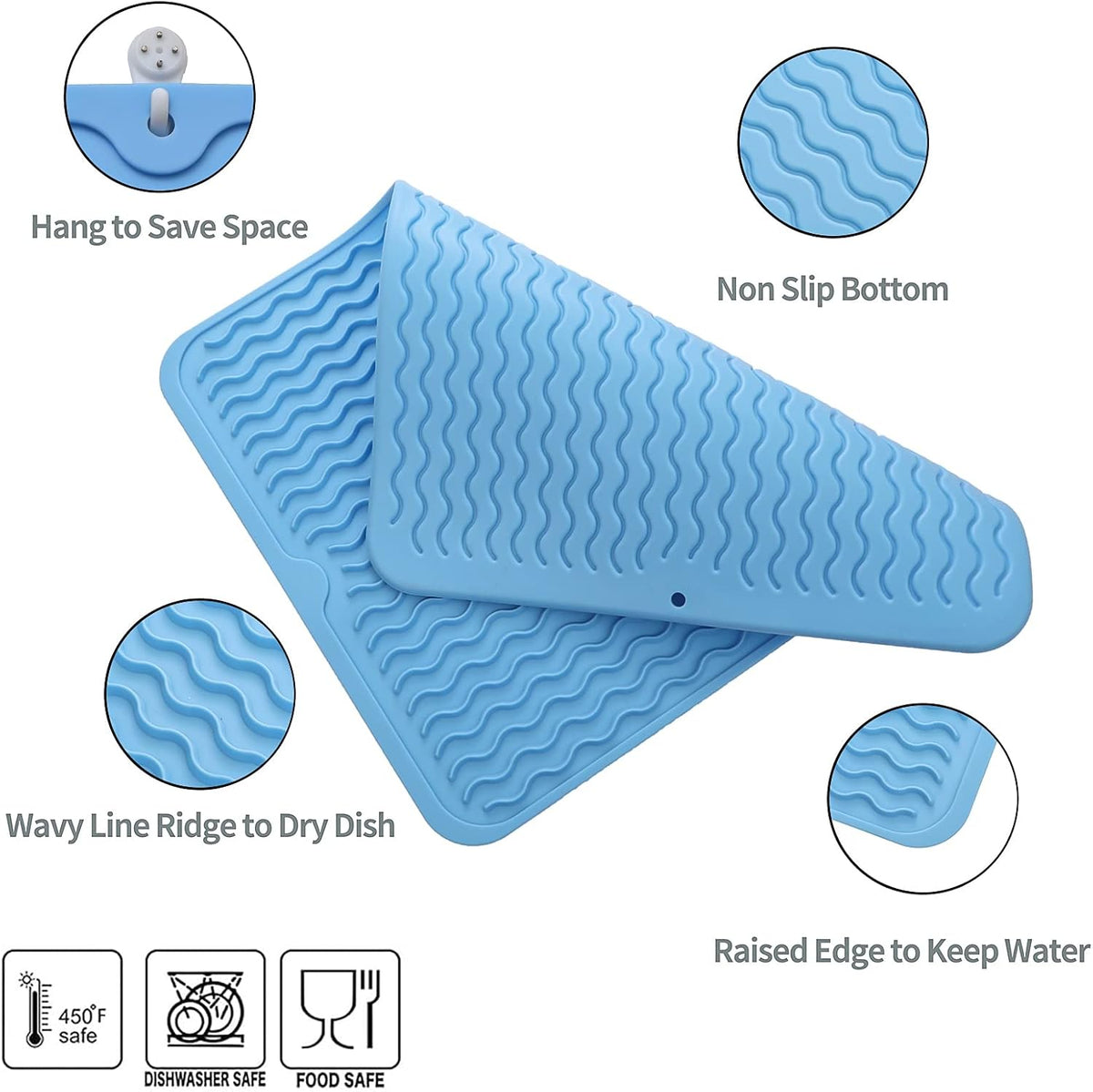 Silicone Dish Drying Mat for Multiple Usage,Easy clean,Eco-friendly,Heat-resistant Silicone Mat for