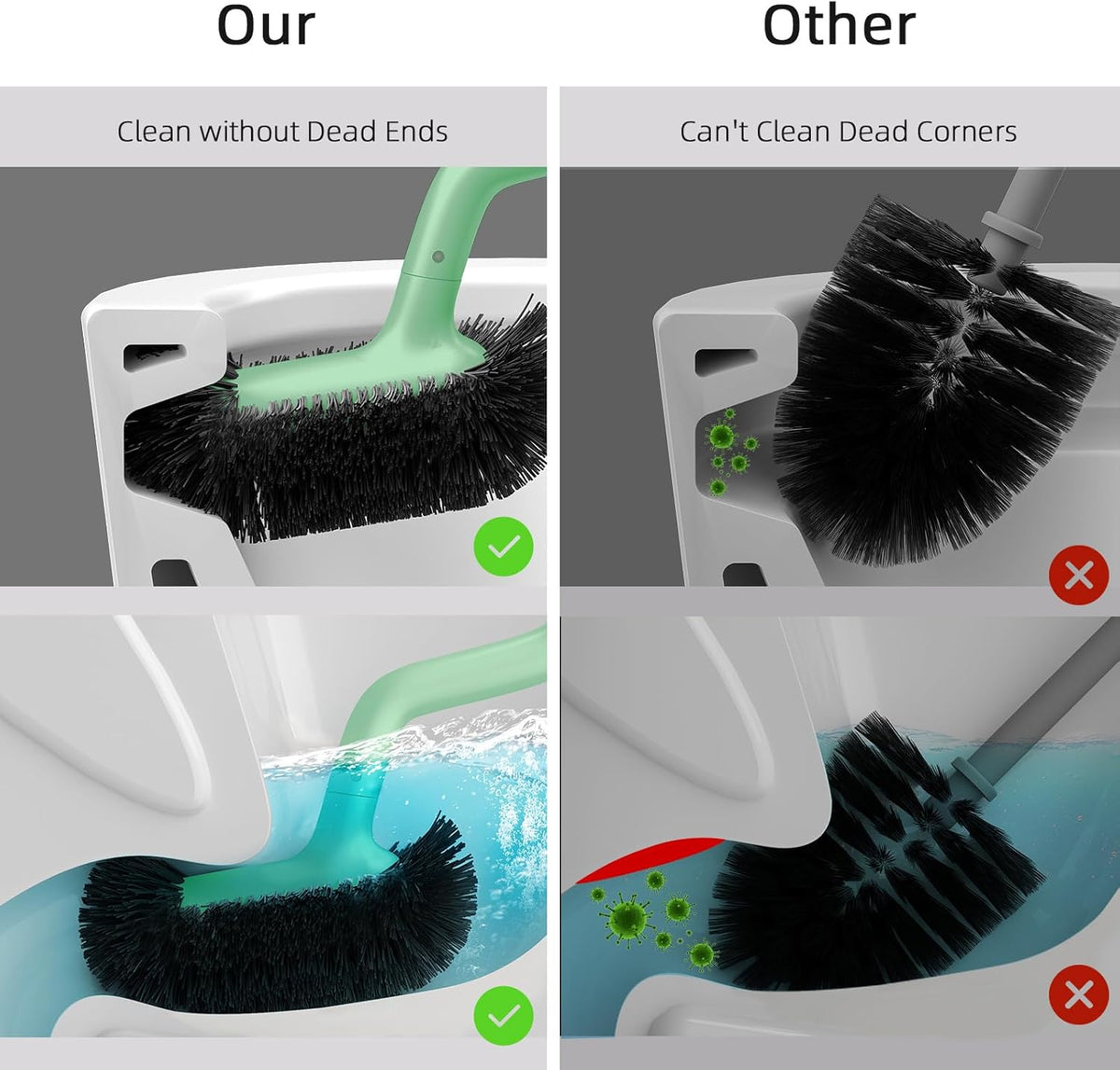 HAMITOR Toilet Bowl Brush Holder Set: Bathroom Deep Cleaning Toilet Cleaner Scrubber Under Rim with