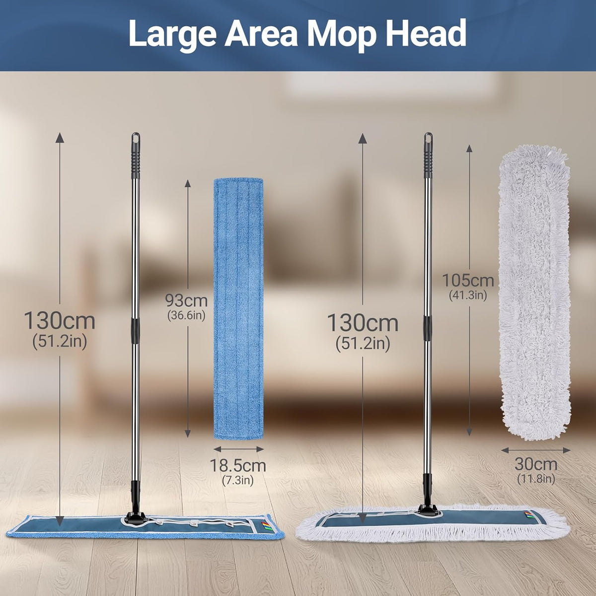 MASTERTOP Industrial Mop, Extra Large Floor Mop with Microfiber & Cotton Pad, Heavy Duty Flat Mops