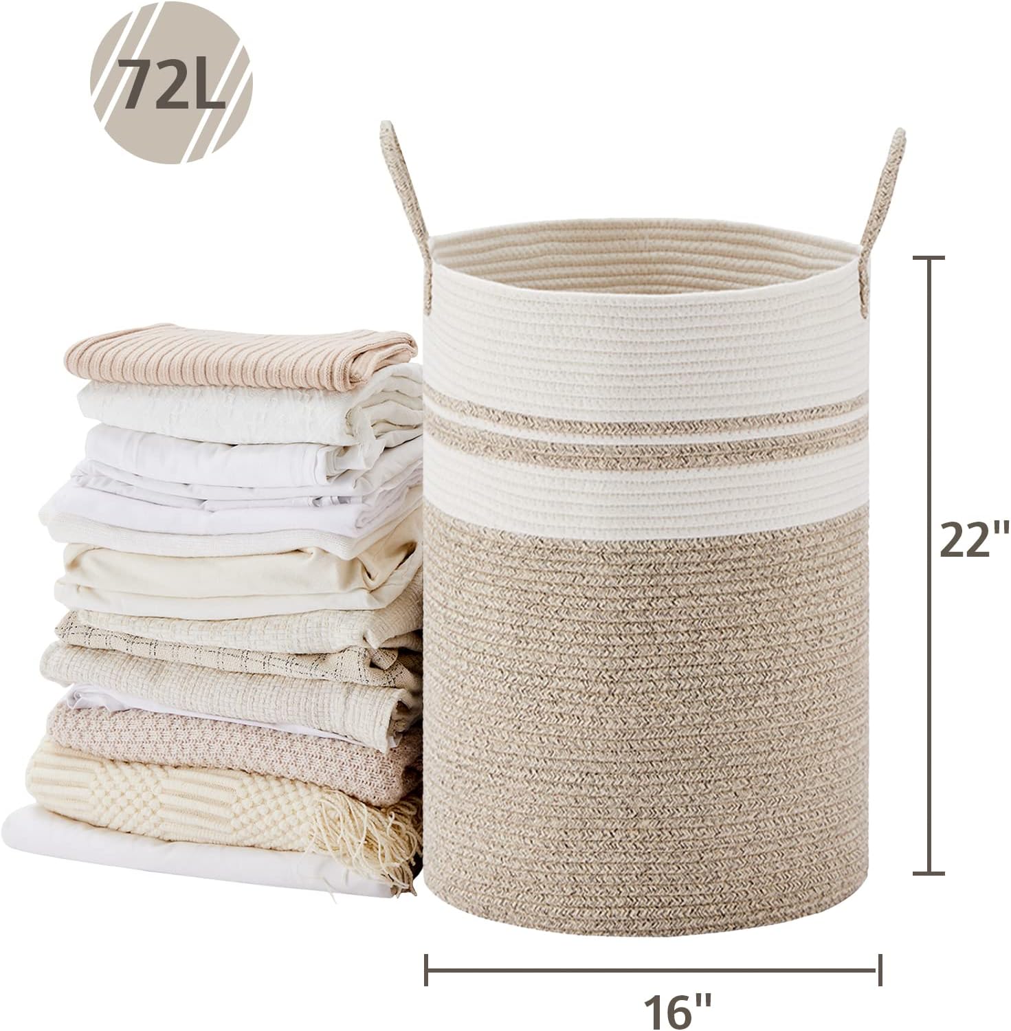 VIPOSCO Large Laundry Hamper, Tall Woven Rope Storage Basket for Blanket, Toys, Dirty Clothes in