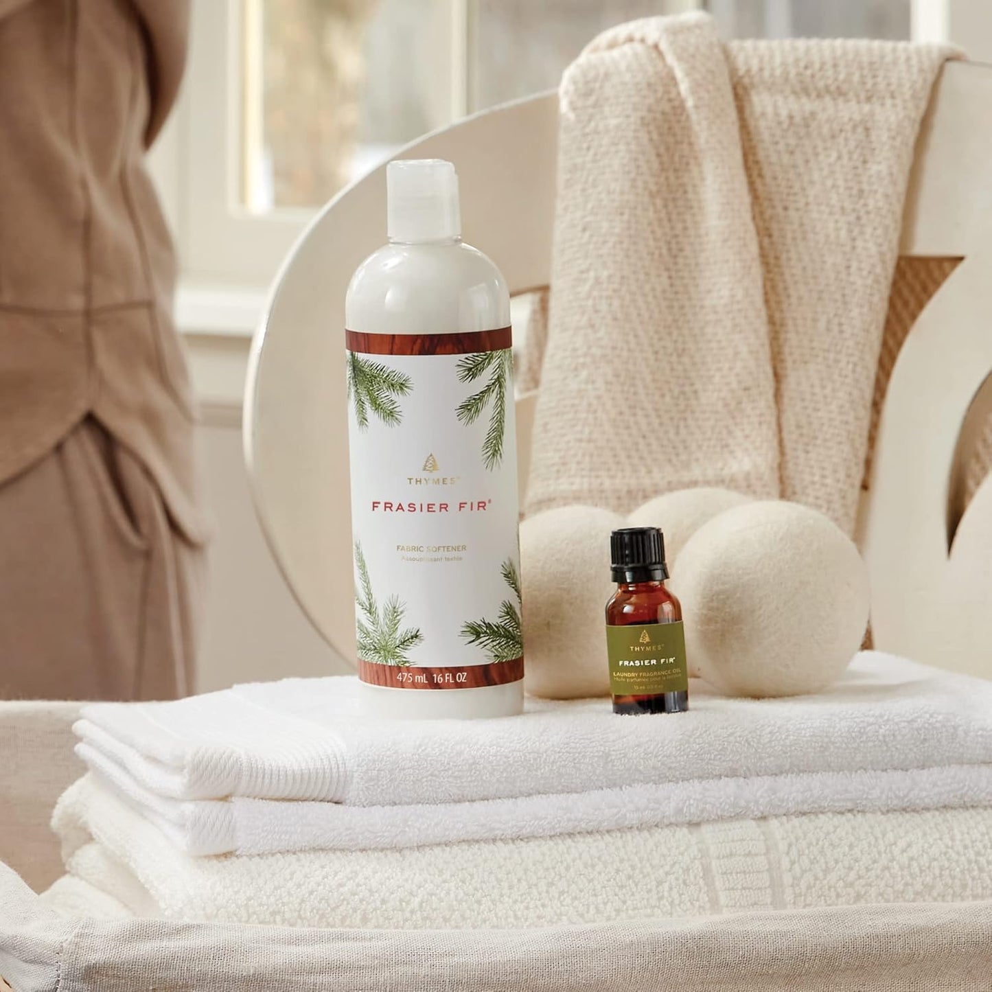 Thymes Wool Dryer Balls Set – Includes 3 Wool Laundry Balls + 1 Scented Laundry Fragrance Oil for