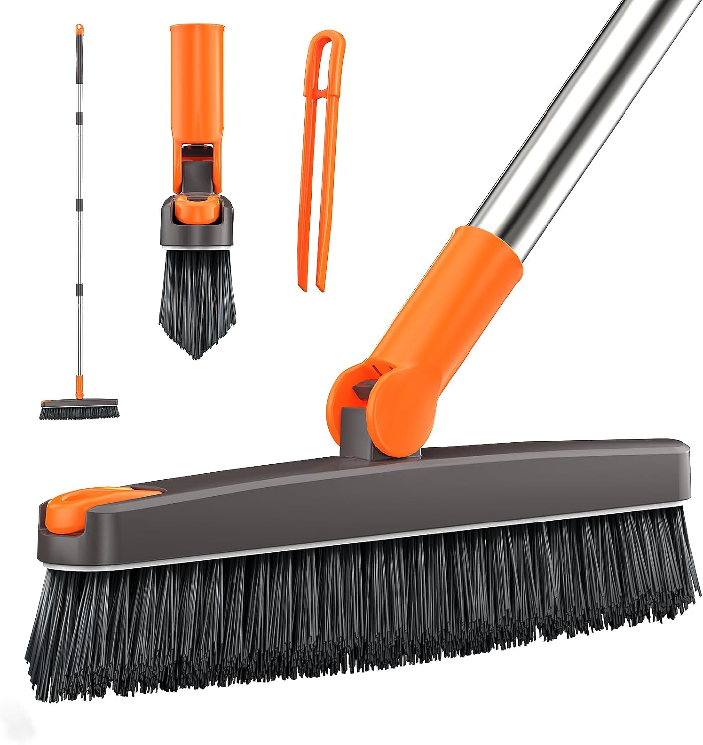 AIR U+ Grout Brush with Long Handle 180° Swivel Scrub Brush with Tweezers to Hair Clip V-Shape