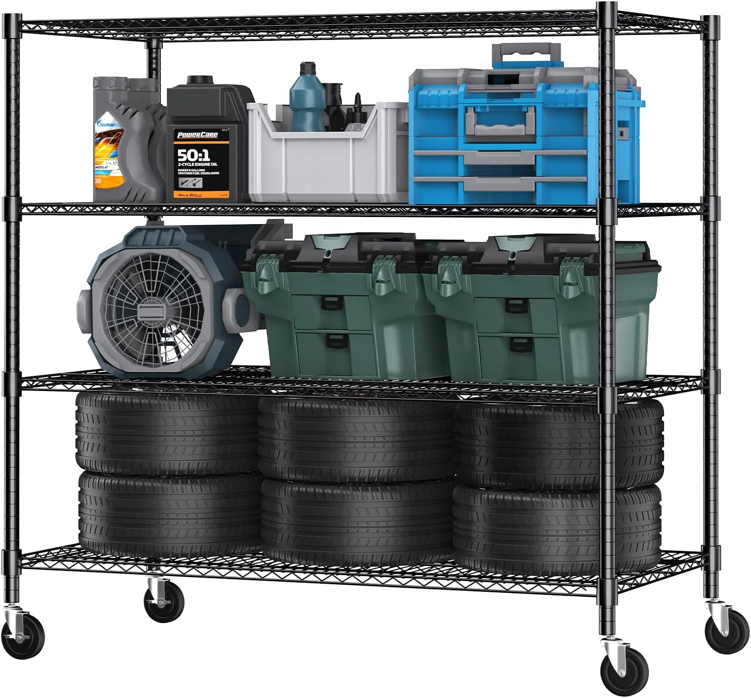 Himimi 4 Tier Wire Shelving with Wheels Heavy Duty Height Adjustable Metal Shelves for Storage