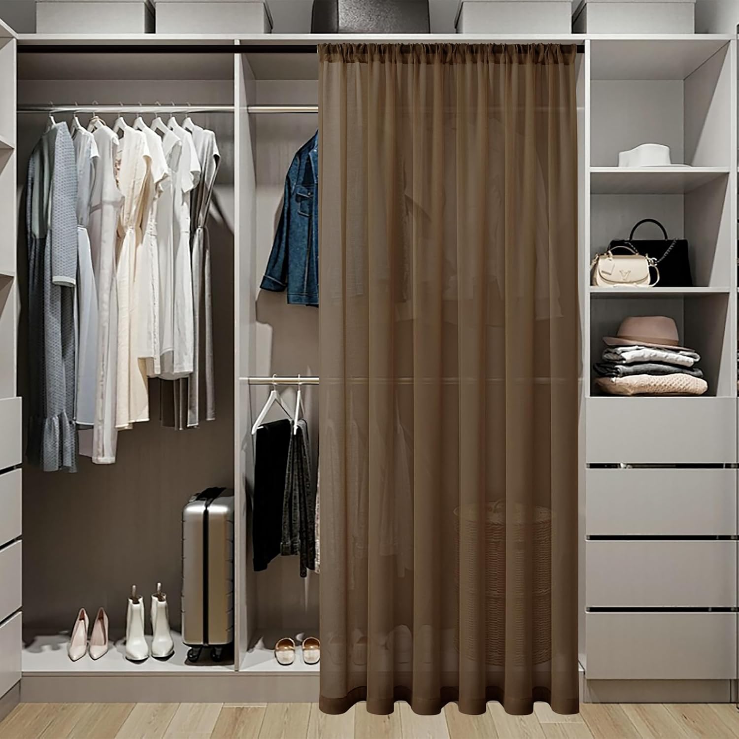 Tollpiz Small Sheer Door Curtain Closet Linen Textured Curtain Sheers Doorway Light Filtering Voile