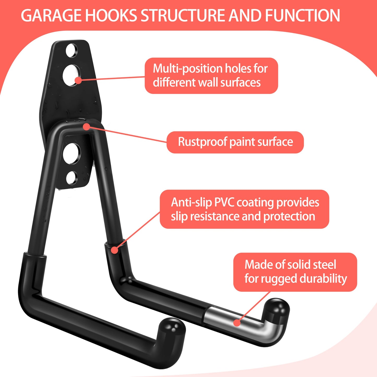 Kodreat 18 Pack Garage Hooks Heavy Duty - Anti-Slip Coating