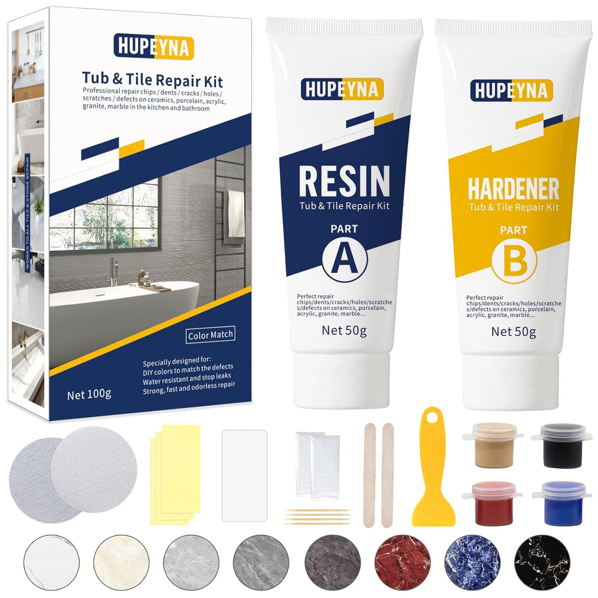 Tub, Tile and Shower Repair Kit (Color Match), Hupeyna Porcelain Repair Kit, Bathtub Repair Kit for