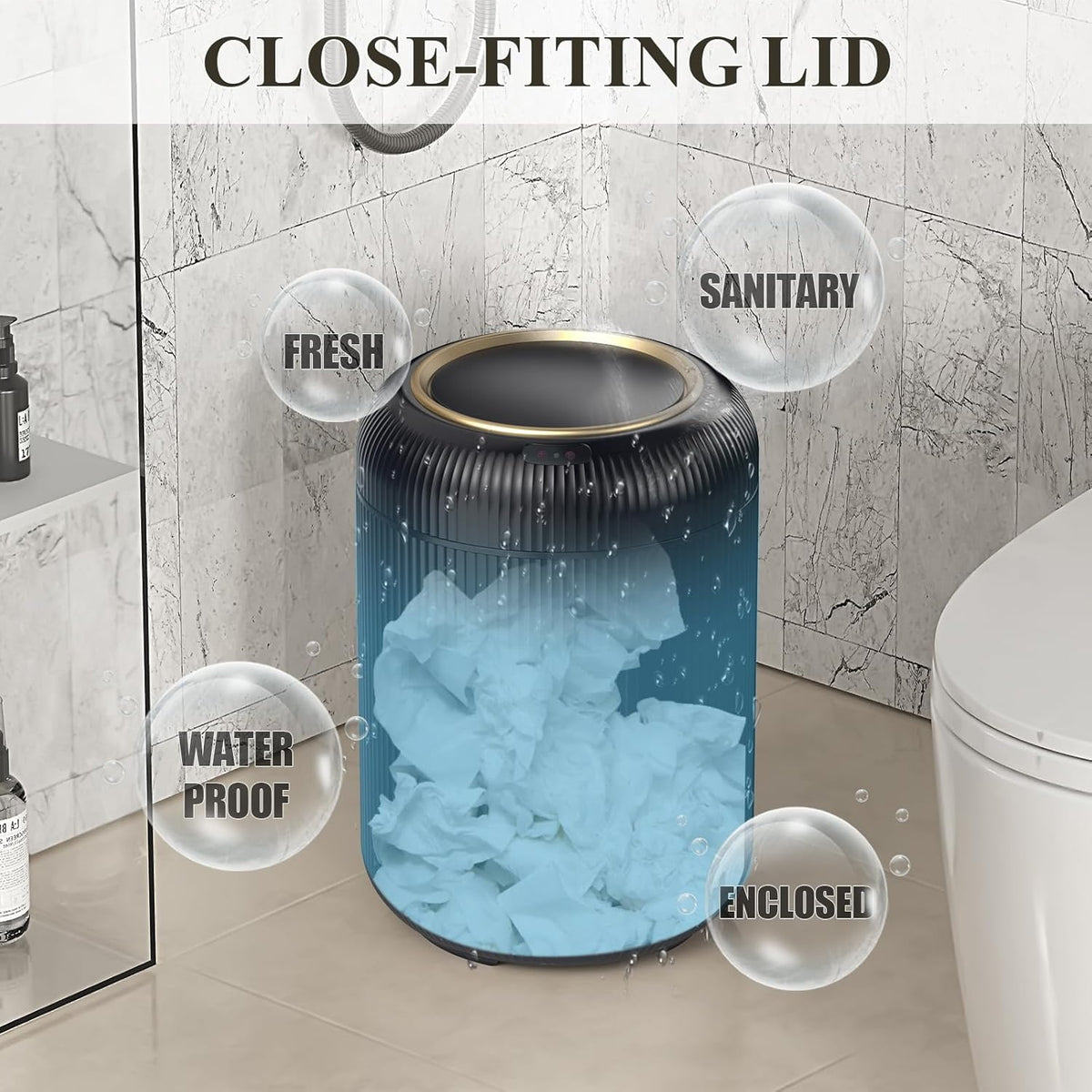 Motion Sensor Bathroom Trash Can with Lid, 3 Gallon / 11L Automatic Bathroom Garbage Can, Smart