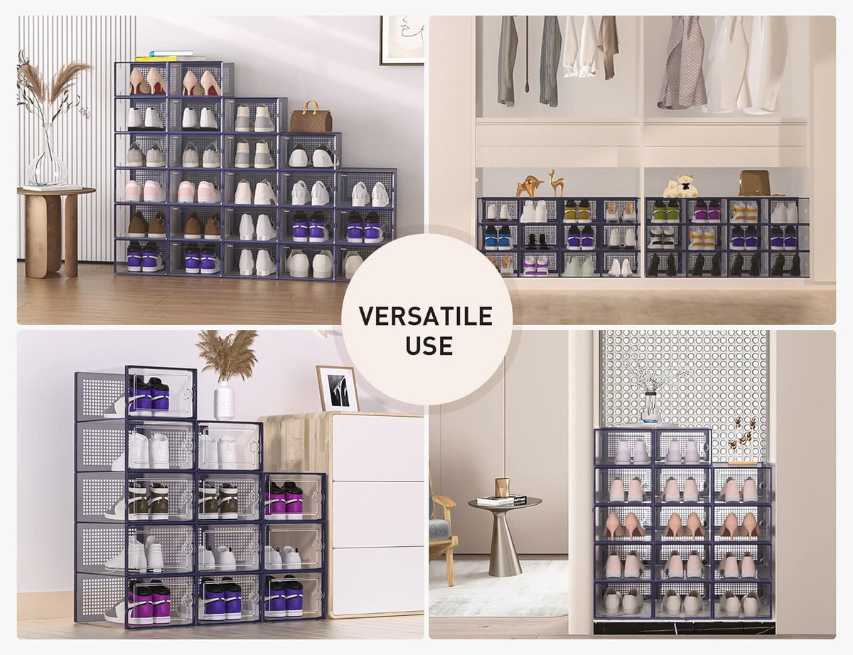 Kuject X-Large Shoe Storage Boxes Organizers Clear Plastic Stackable 12 Pack, Shoe Rack & Holder