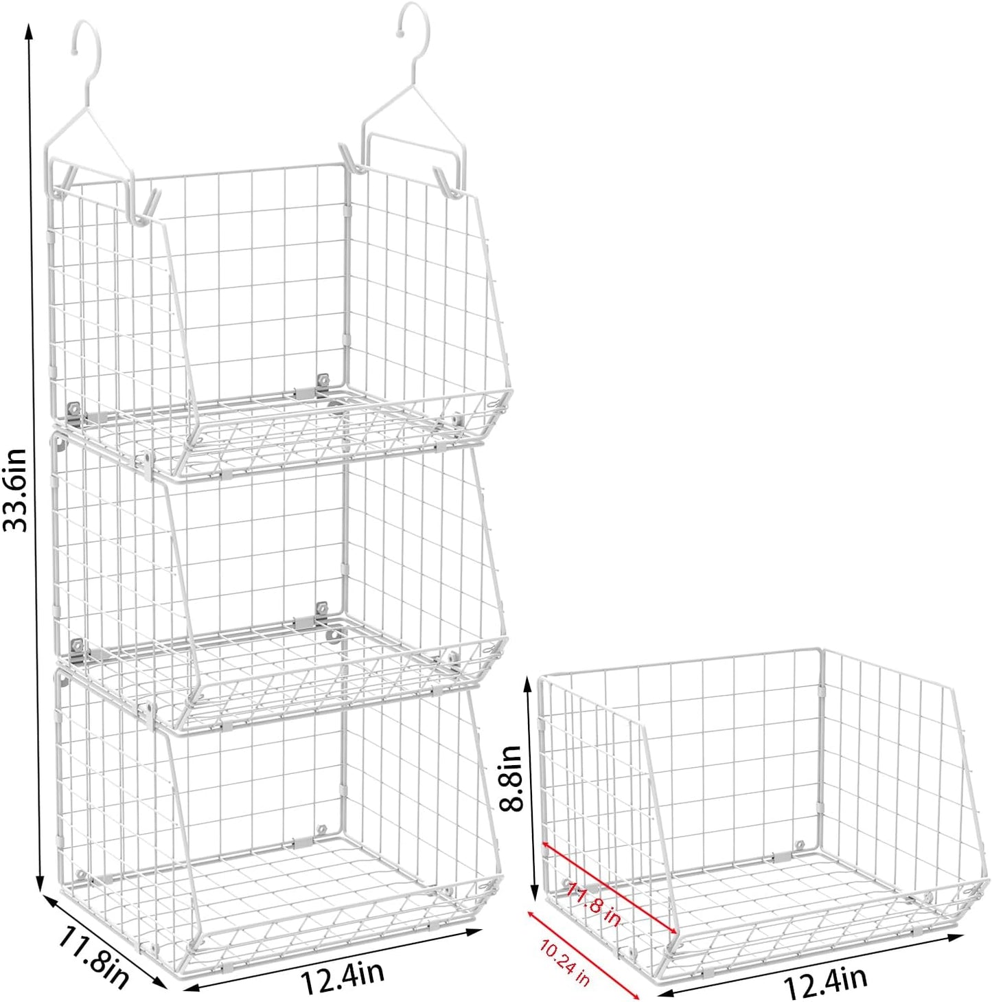 X-cosrack 3 Tier Foldable Closet Organizer, Clothes Shelves with 5 S Hooks, Wall Mount&Cabinet Wire