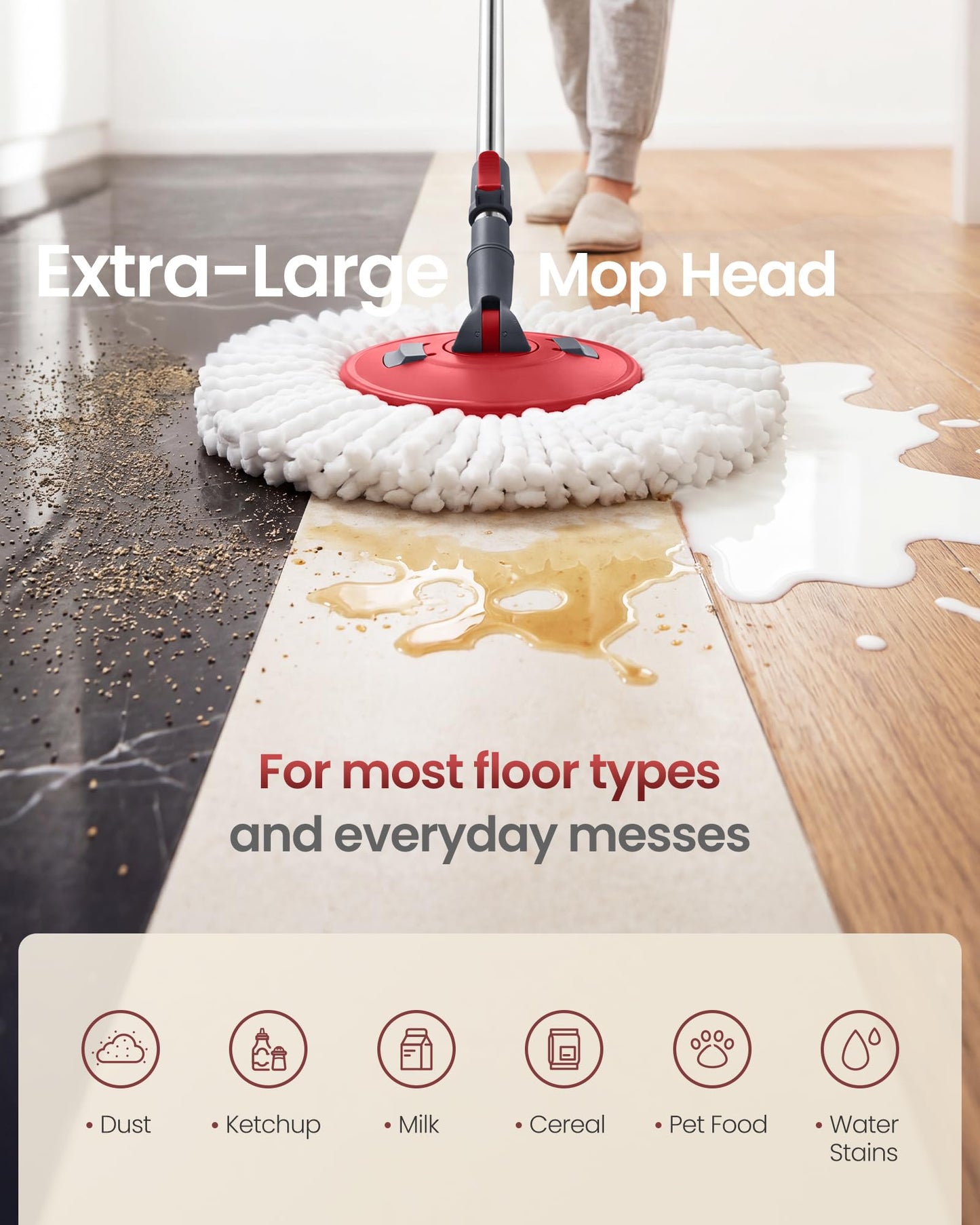 SONGMICS Spin Mop and Bucket Set with Pedal Wringer, Floor Cleaning Mop, Adjustable Telescopic
