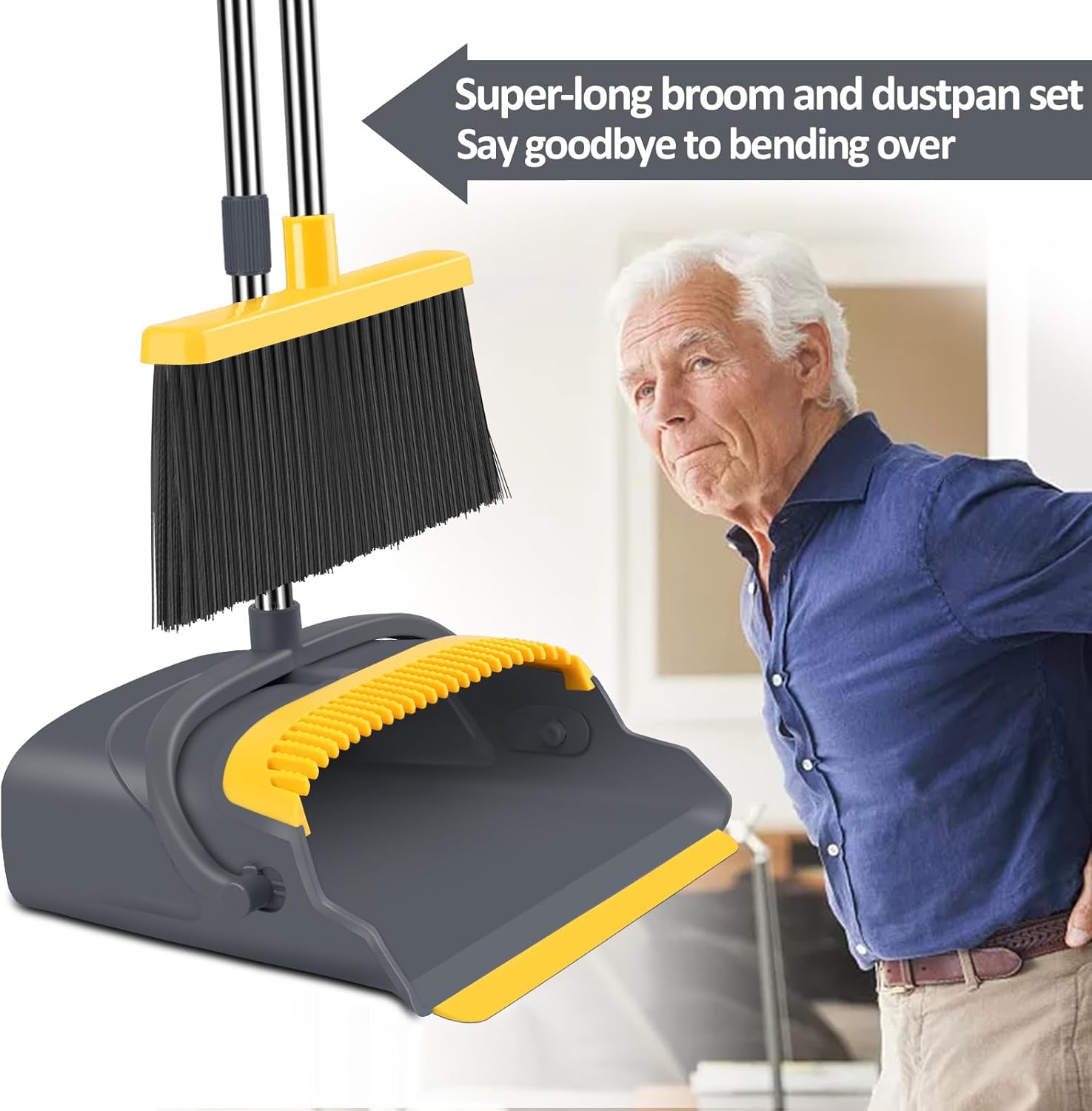 kelamayi Upgrade Broom and Dustpan Set, Broom with Dustpan Combo Set, Self-Cleaning with Dustpan