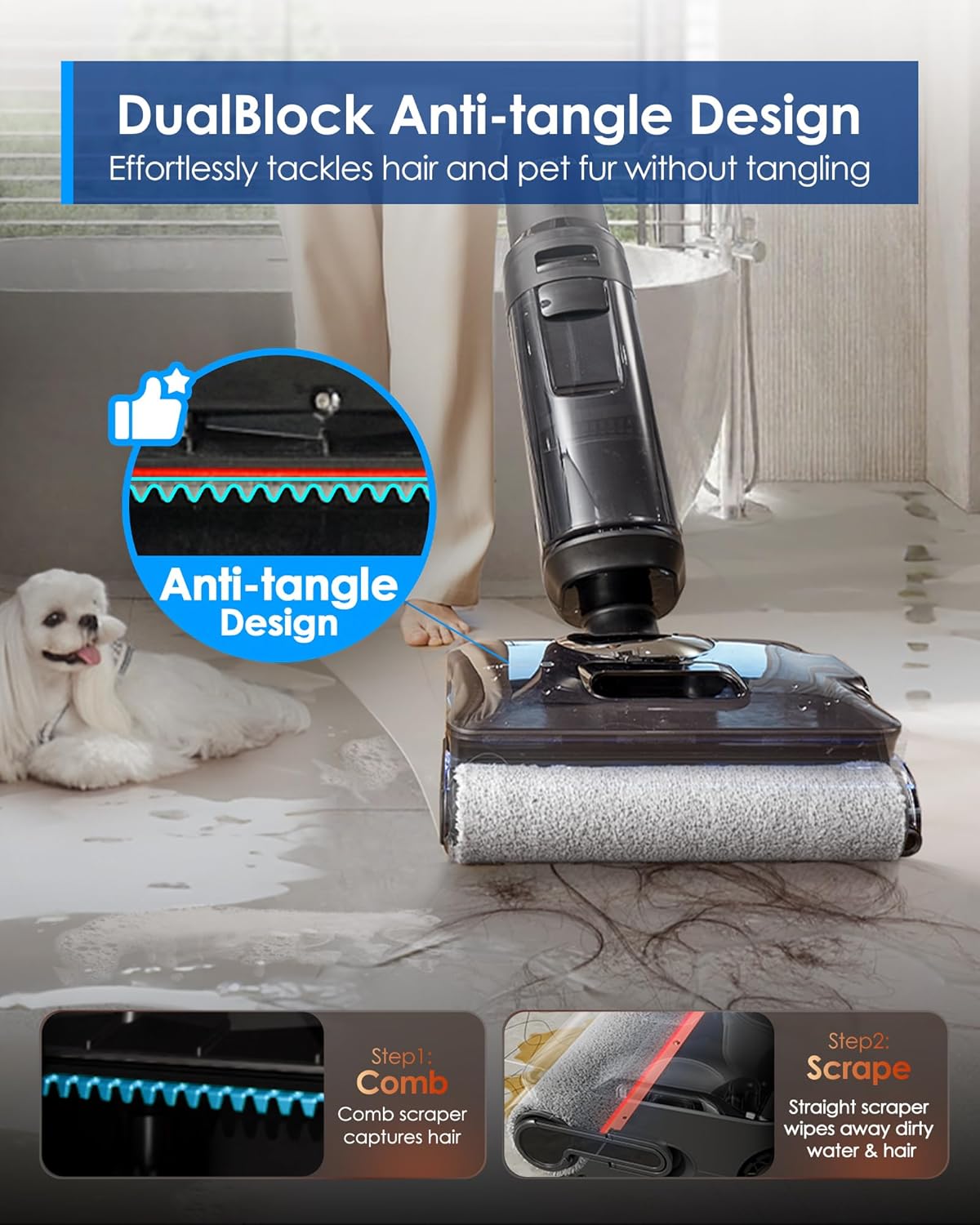 Tineco Floor One S7 Stretch Steam Cordless Wet Dry Vacuum Steam Mop All-in-One, 320℉ HyperSteam