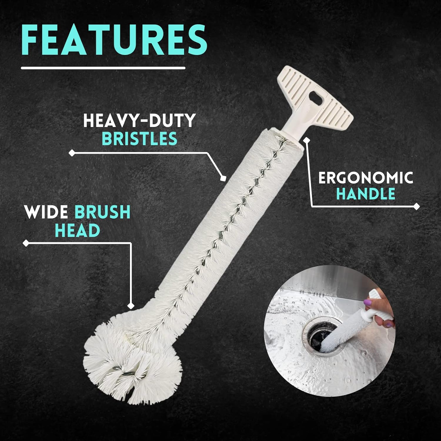 Universal Garbage Disposal Cleaner and Deodorizer, 12" Long Sink & Drain Brush Cleaner for