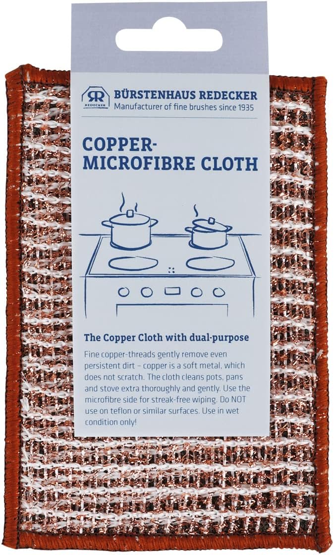 Redecker 2-Ply Woven Copper Scrubbing Cloth & Microfiber Cleaning Wipe – Dual-Surface, Non-Scratch
