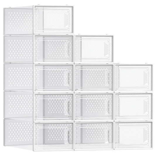 SONGMICS Shoe Boxes, Pack of 12 Shoe Storage Organizers, Stackable Clear Plastic Boxes for Closet