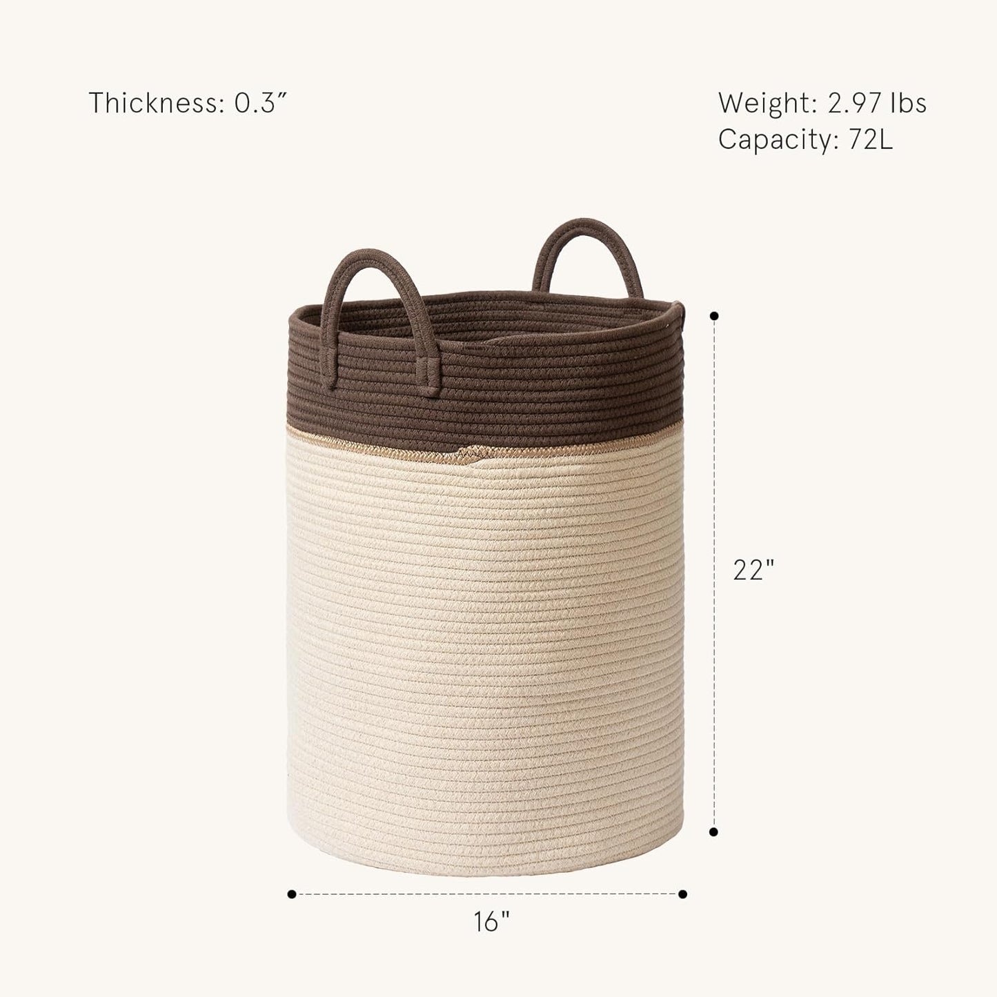 LA JOLIE MUSE Woven Basket Rope Storage Baskets - Tall Cotton Laundry Basket, Blanket, Kids Toy