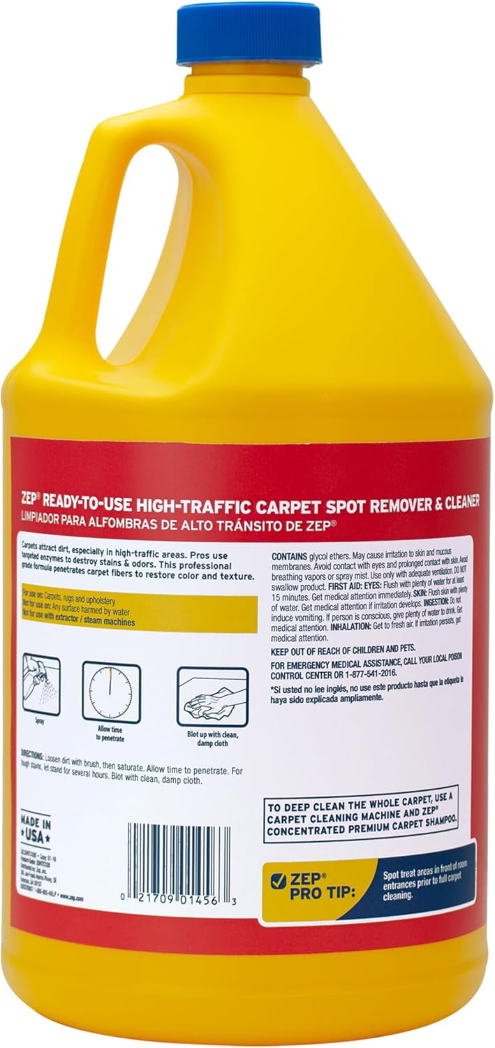 Zep High Traffic Carpet Cleaner - 1 Gallon (Case of 2) ZUHTC128 - Penetrating Formula Removes Deep