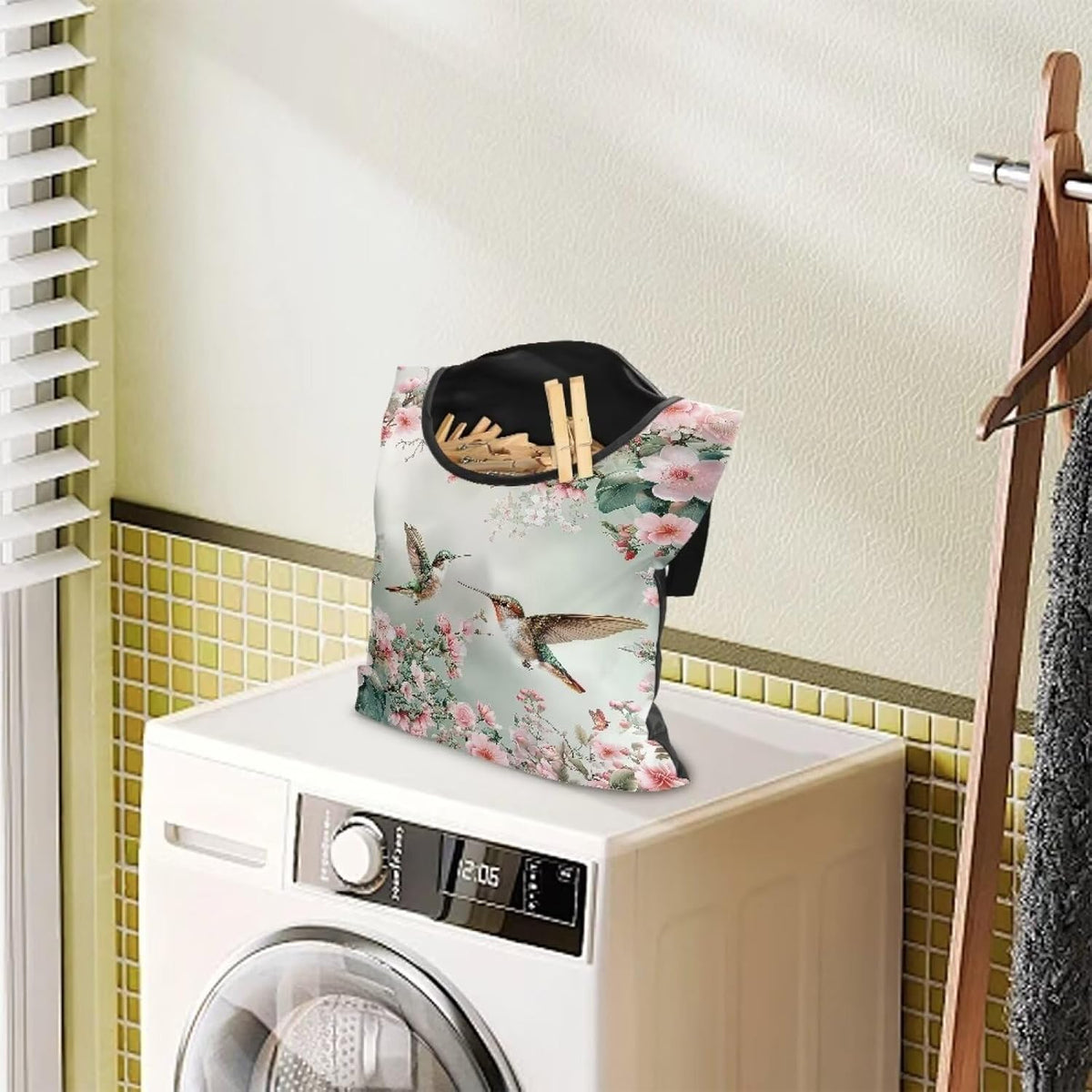 Hummingbird Clothespin Bags with Hanging Rope Space-Saving Clothespin Storage Organizer Waterproof