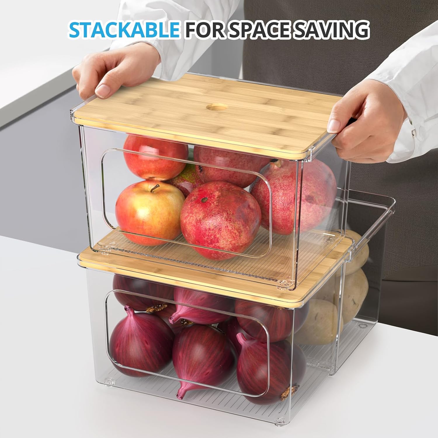 Trash Bag Dispenser Roll Holder - Clear Garbage Bag Holder Dispenser with Bamboo Lid and Sliding