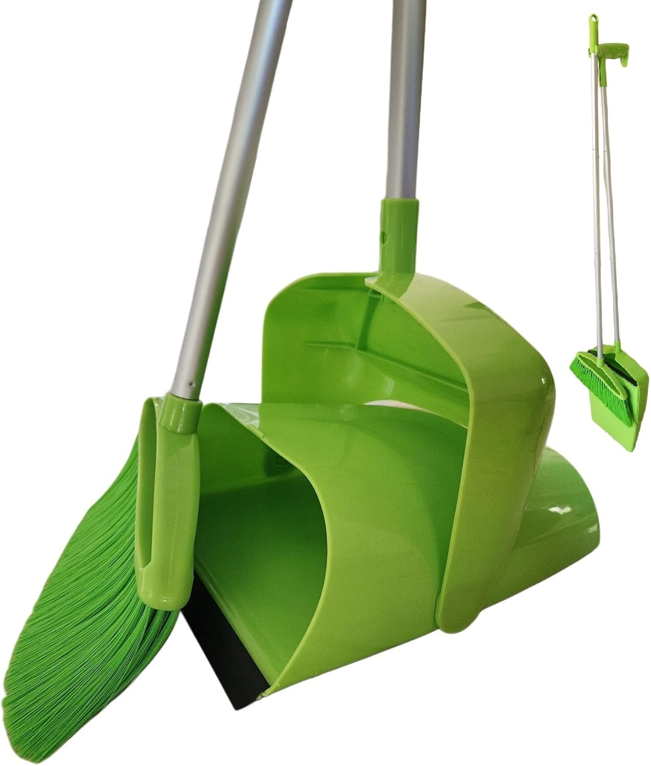 Broom and Dustpan Set for Home, Angled Broom and Upright Dustpan with Extendable Poles, Long Handle